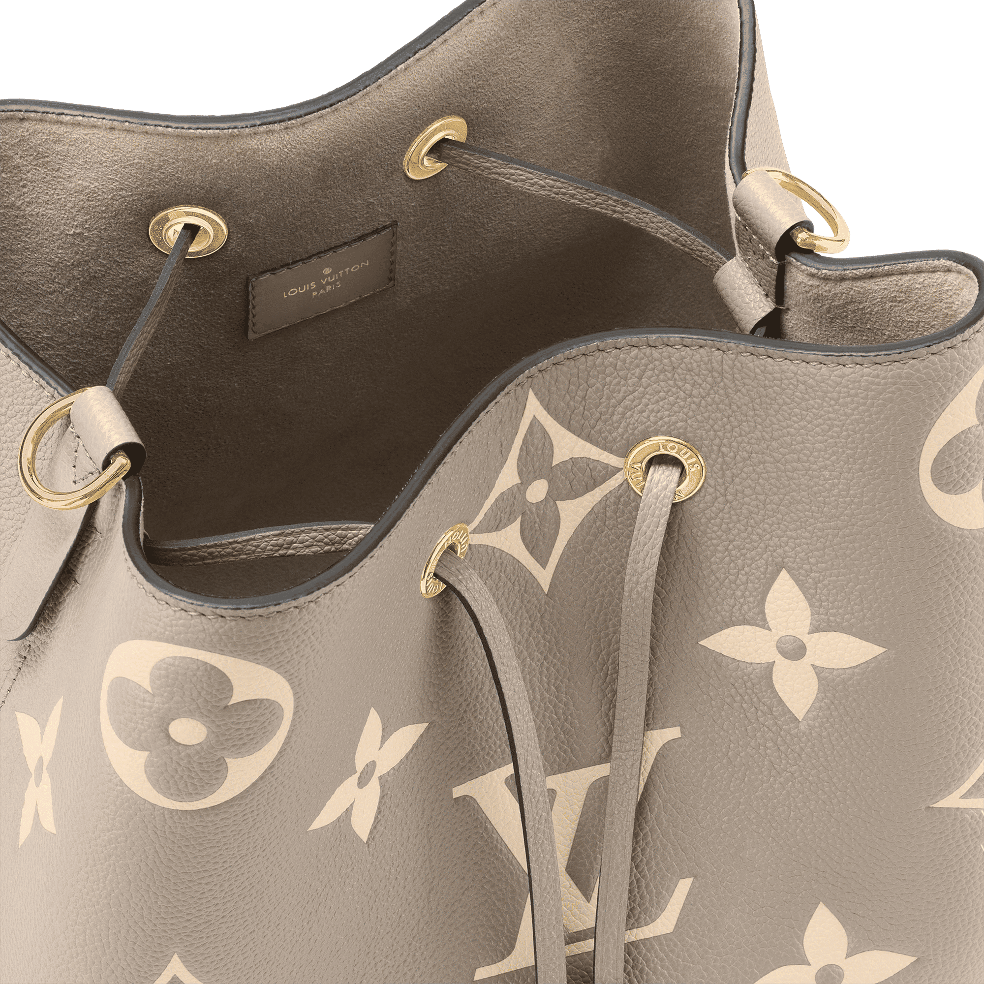 NéoNoé MM Bicolor Monogram Empreinte Leather Tourterelle Gray Gold-Toned Hardware