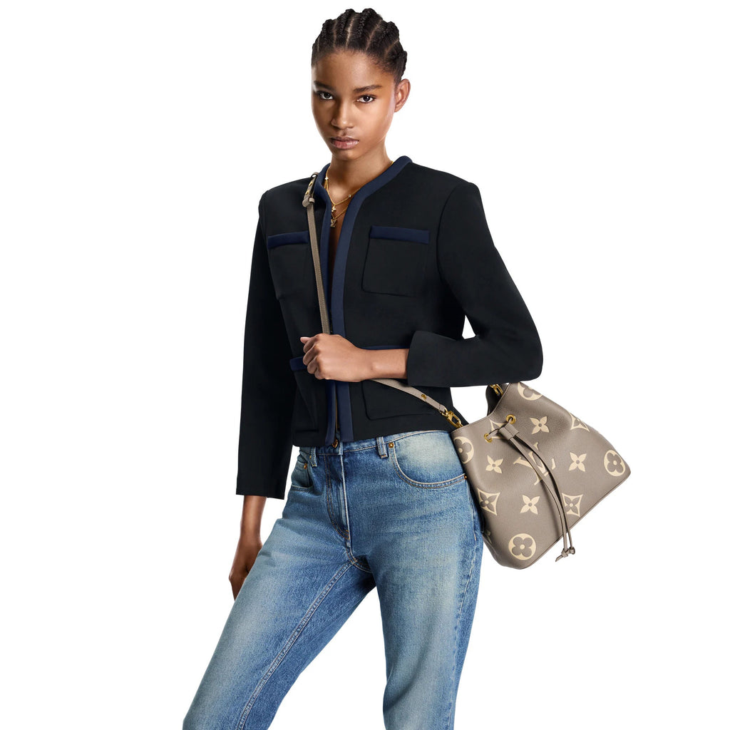 NéoNoé MM Bicolor Monogram Empreinte Leather Tourterelle Gray Gold-Toned Hardware