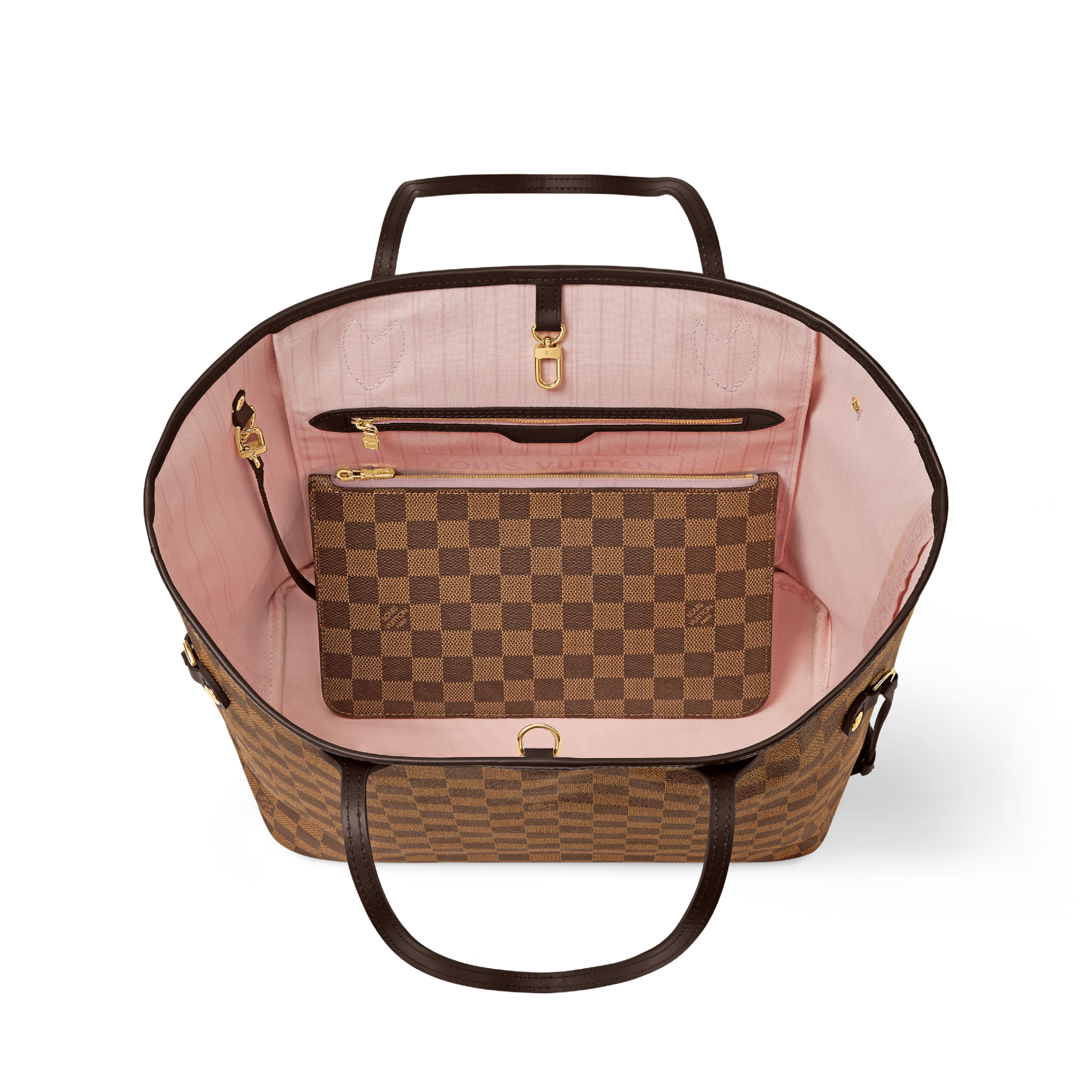 Neverfull MM Damier Ebene Coated Canvas Rose Ballerine Gold-Toned Hardware