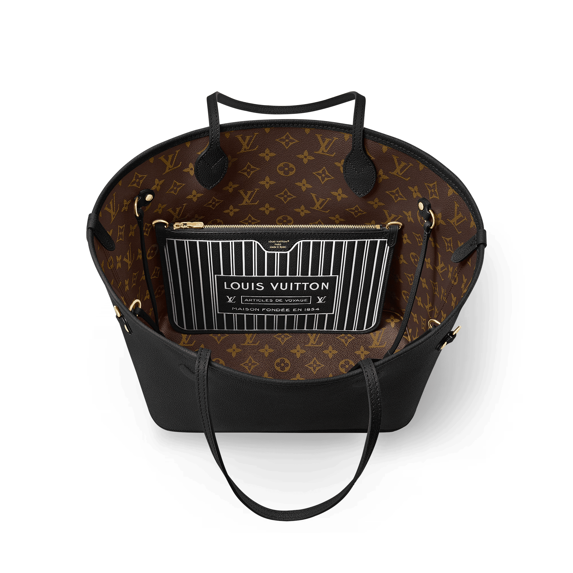 Neverfull Inside Out MM Monogram Coated Canvas Black Cowhide Leather Gold-Toned Hardware