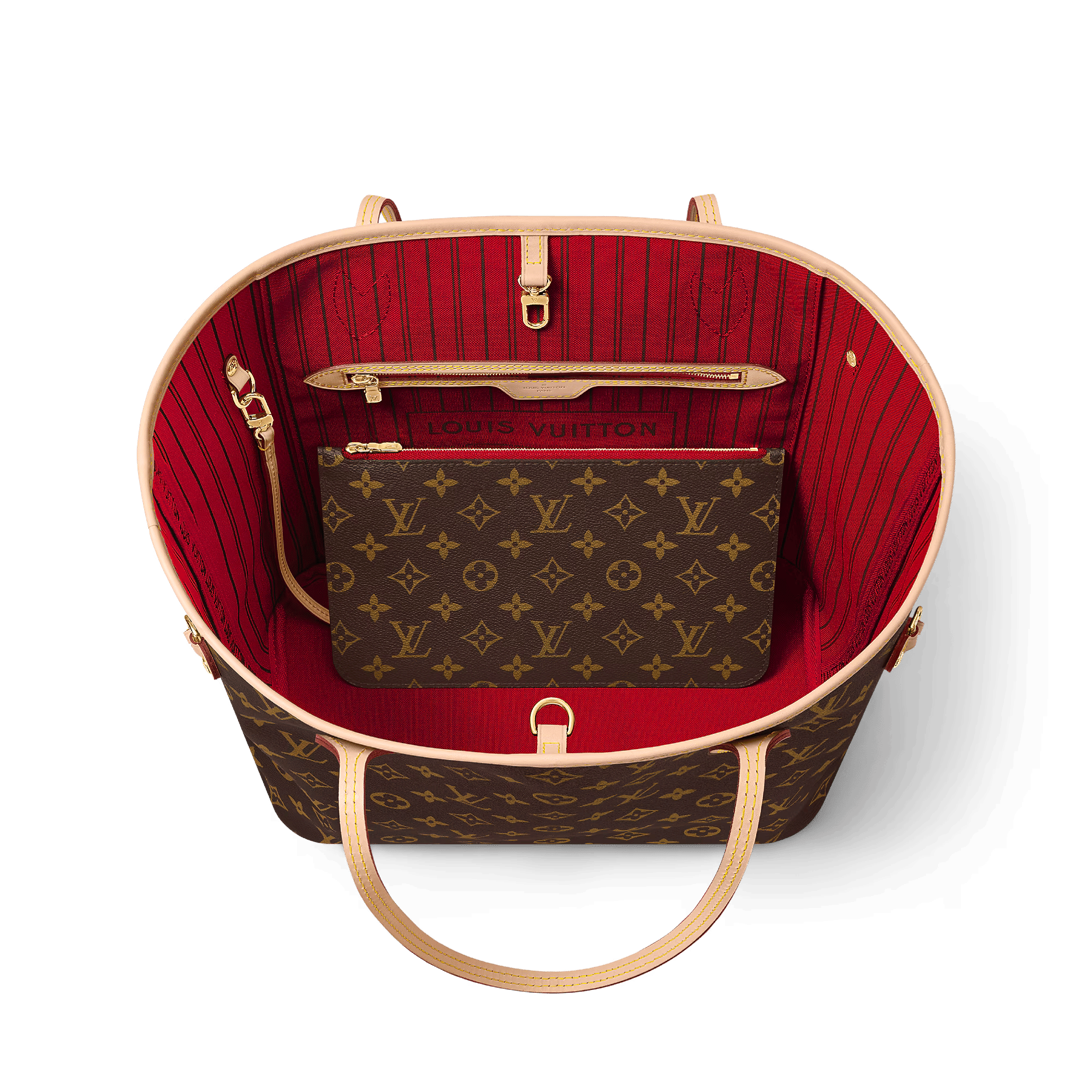 Neverfull MM Monogram Coated Canvas Cherry Gold-Toned Hardware