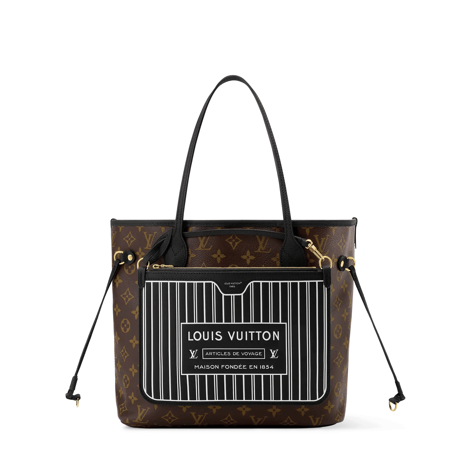 Neverfull Inside Out MM Monogram Coated Canvas Black Cowhide Leather Gold-Toned Hardware