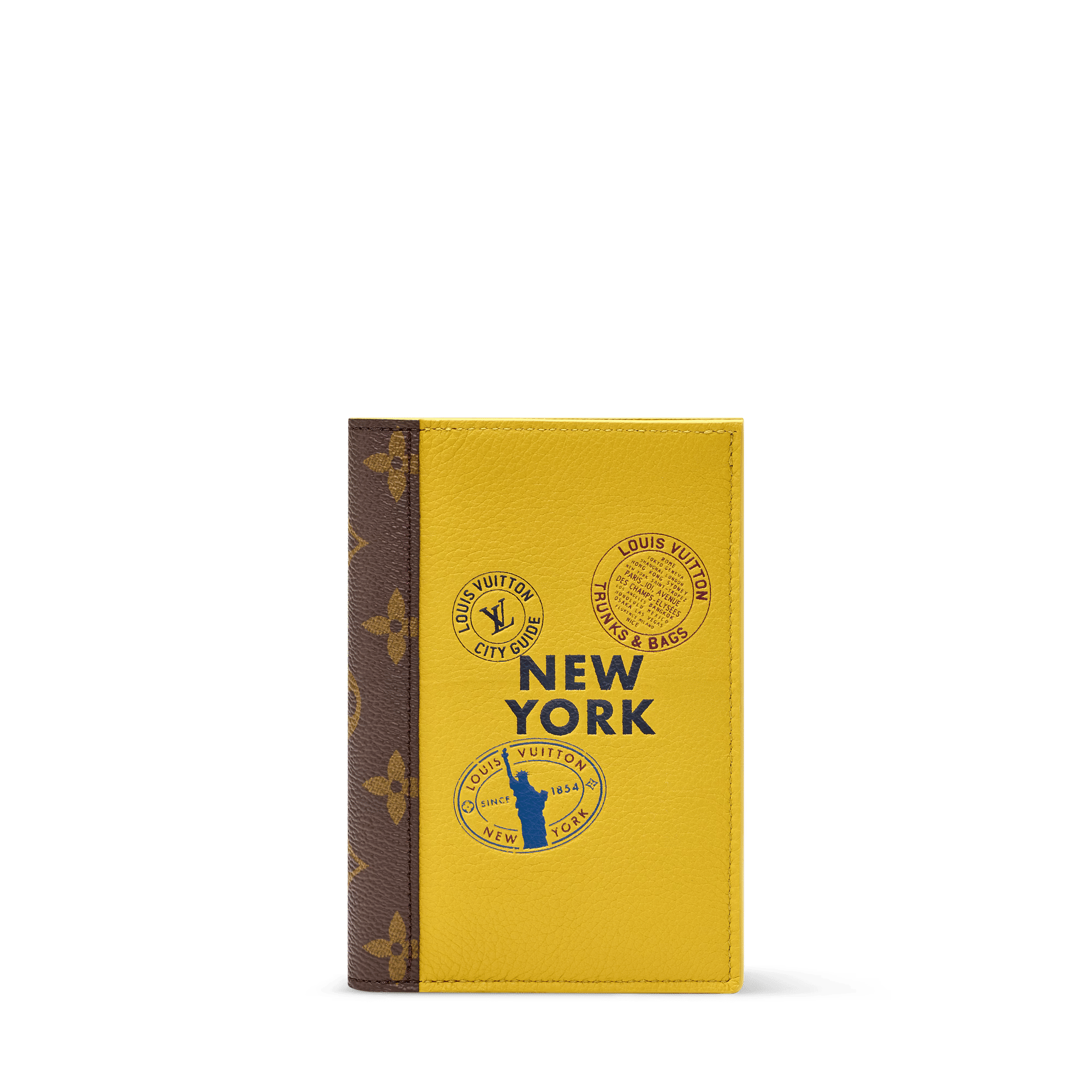 Passport Cover Yellow New York Cowhide Leather Monogram Canvas Trim