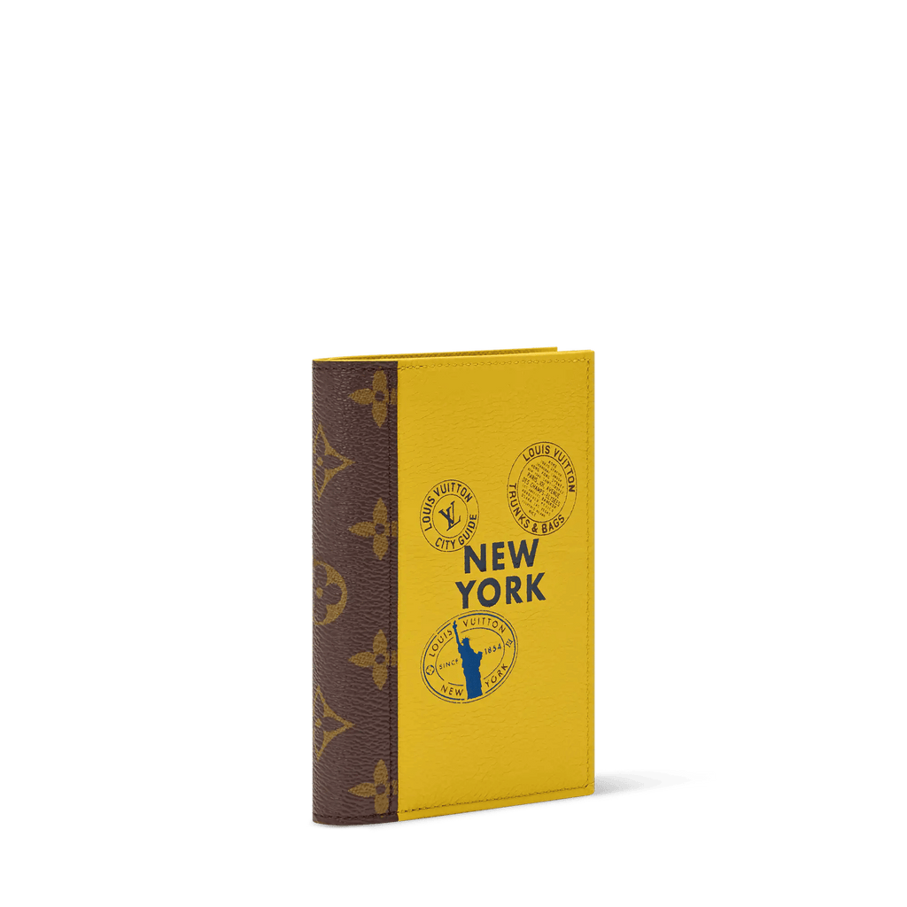 Passport Cover Yellow New York Cowhide Leather Monogram Canvas Trim