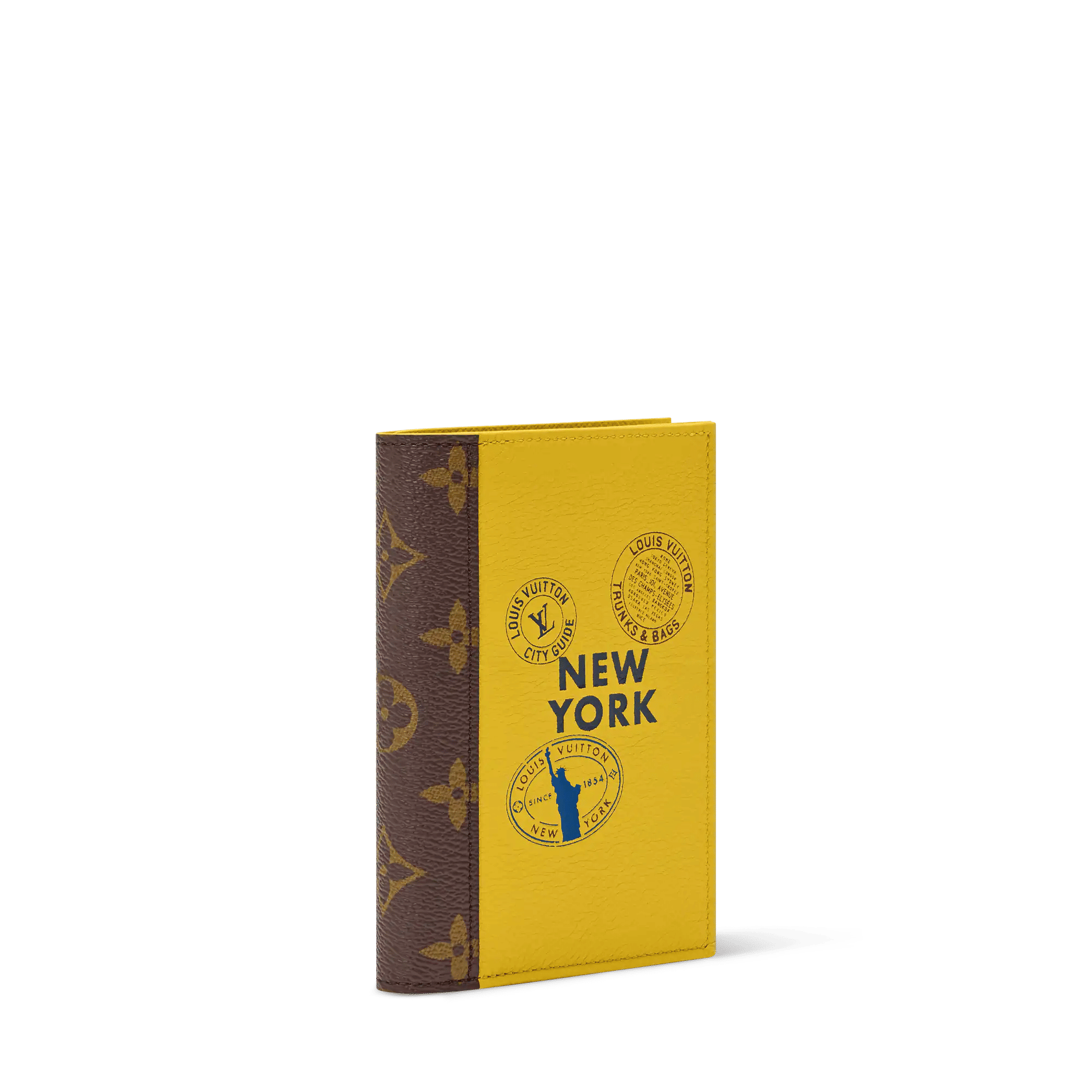 Passport Cover Yellow New York Cowhide Leather Monogram Canvas Trim