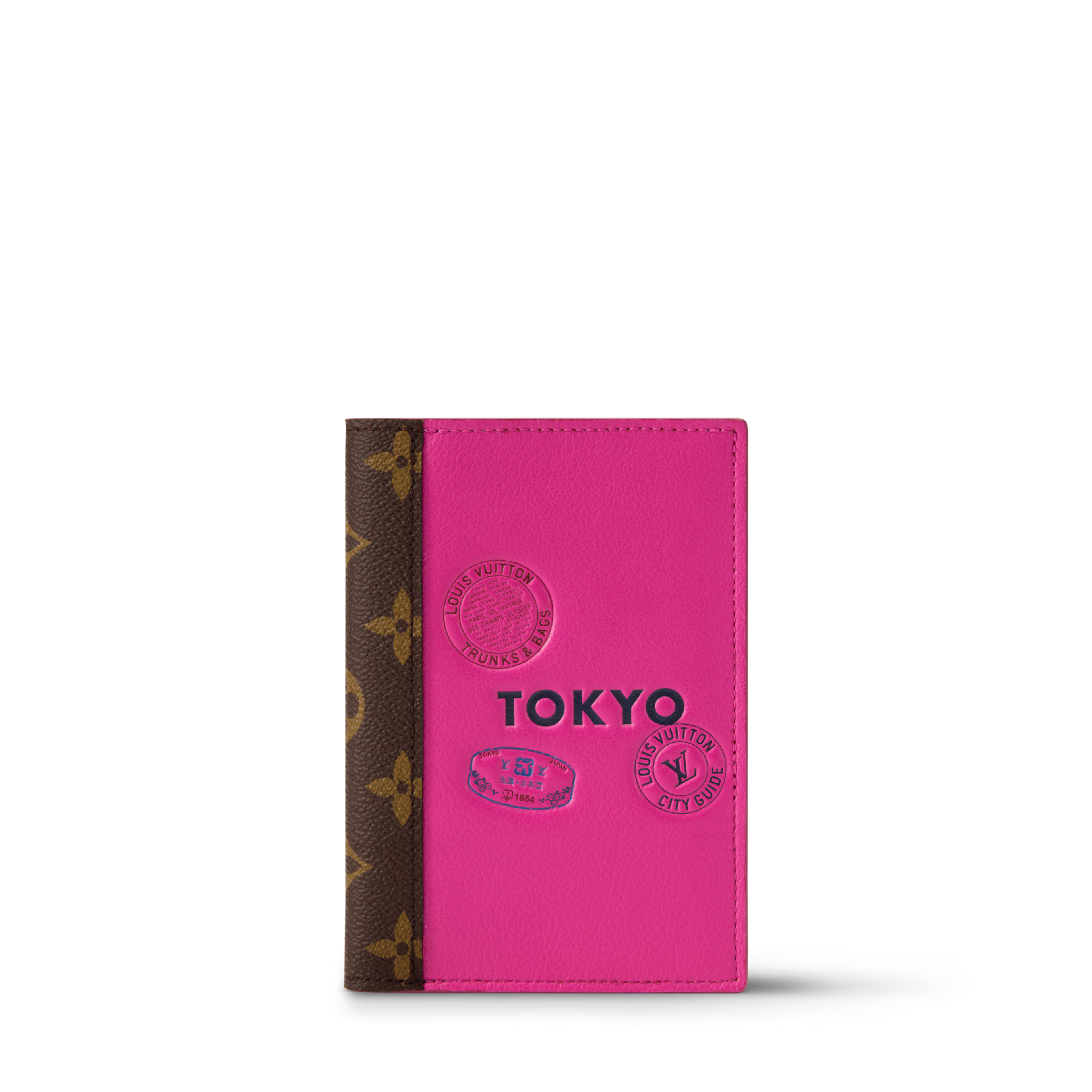 Passport Cover Cowhide Leather Pink Tokyo Monogram Canvas Trim