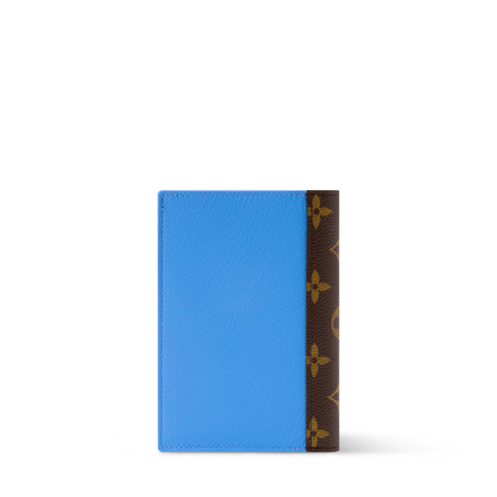 Passport Cover Bleu Paris Cowhide Leather Monogram Canvas Trim