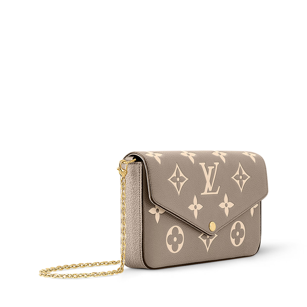 Pochette Félicie Monogram Empreinte Leather Dove/Cream Gold-Toned Hardware