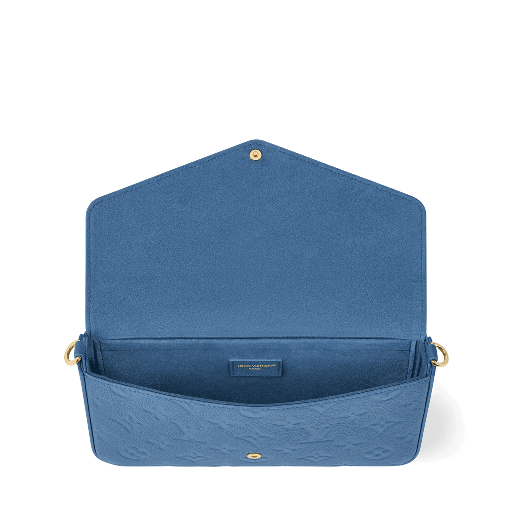 Pochette Félicie Monogram Empreinte Leather Blue Jean Gold-Toned Hardware