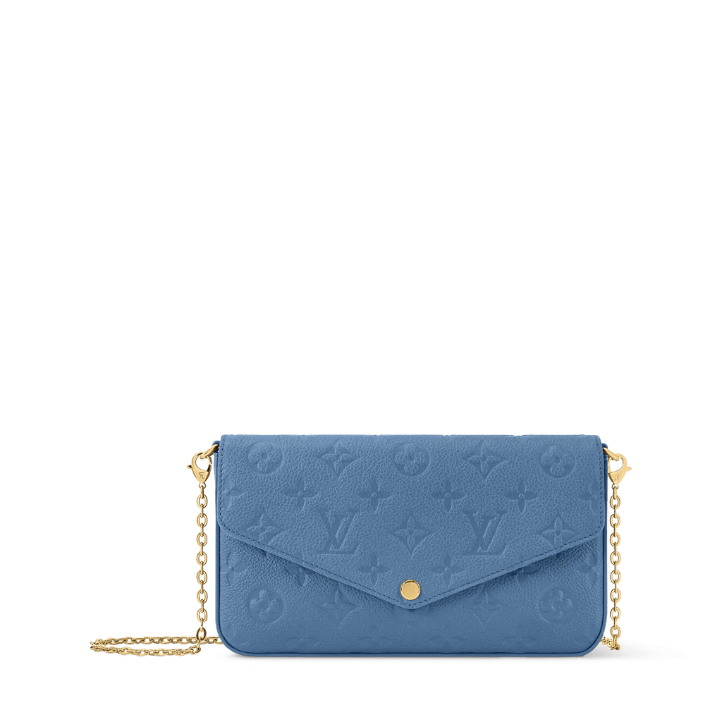 Pochette Félicie Monogram Empreinte Leather Blue Jean Gold-Toned Hardware