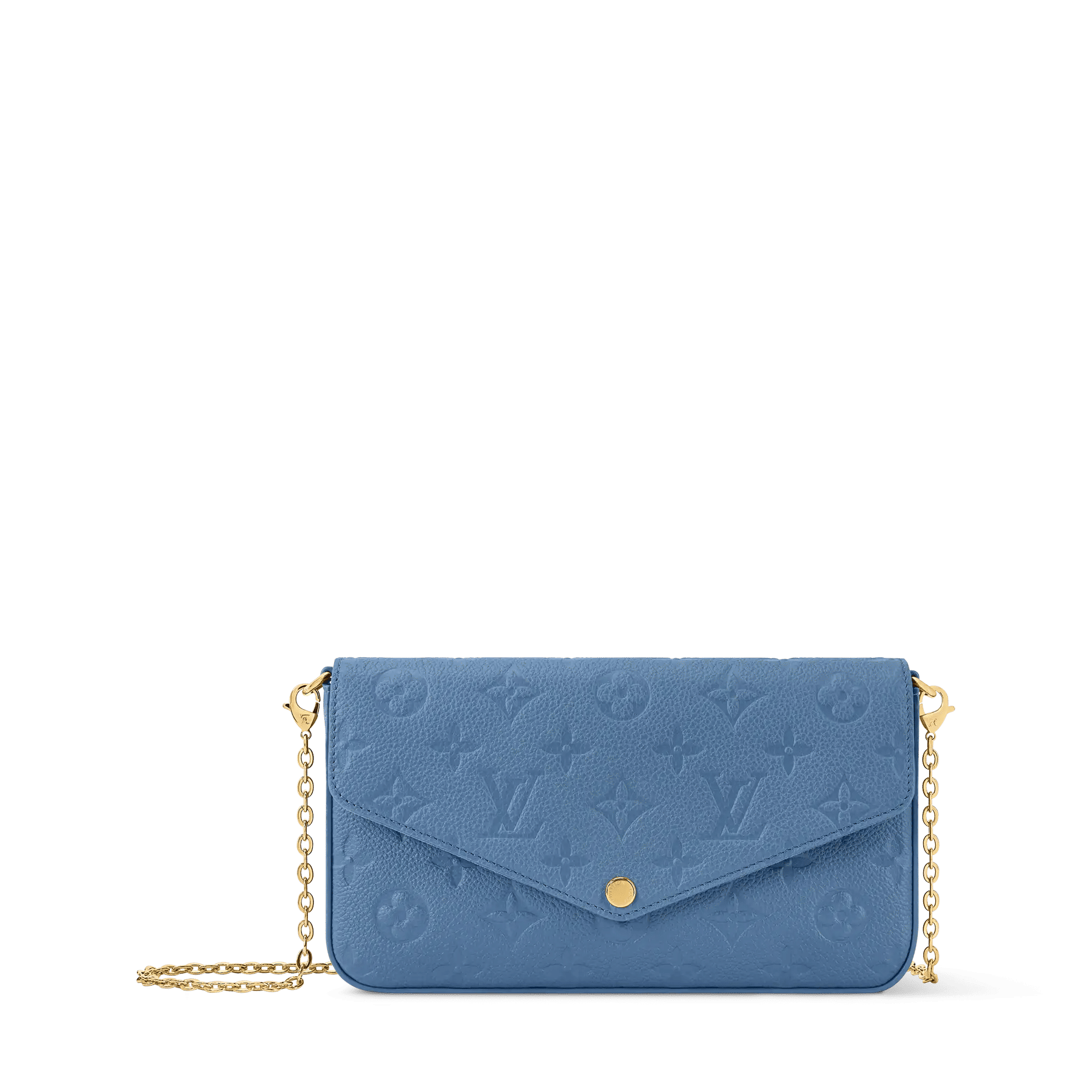 Pochette Félicie Monogram Empreinte Leather Blue Jean Gold-Toned Hardware