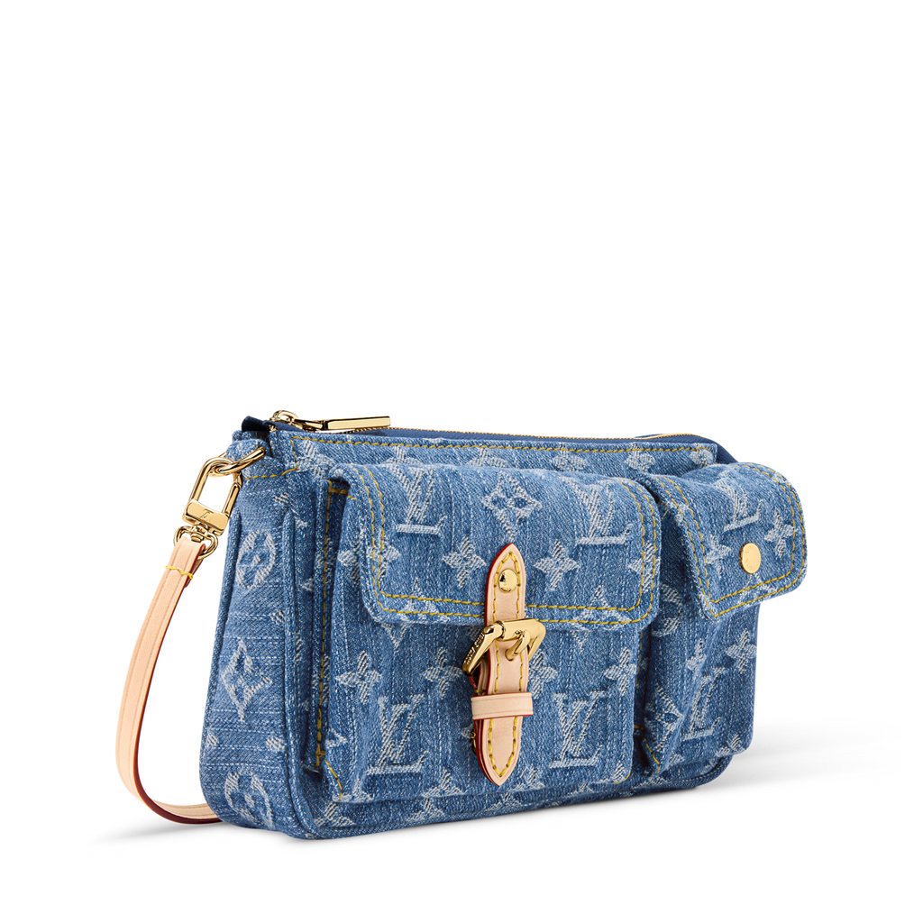 Pochette Accessoire Cargo Blue Denim GOTS-Certified Cotton Gold-Toned Hardware