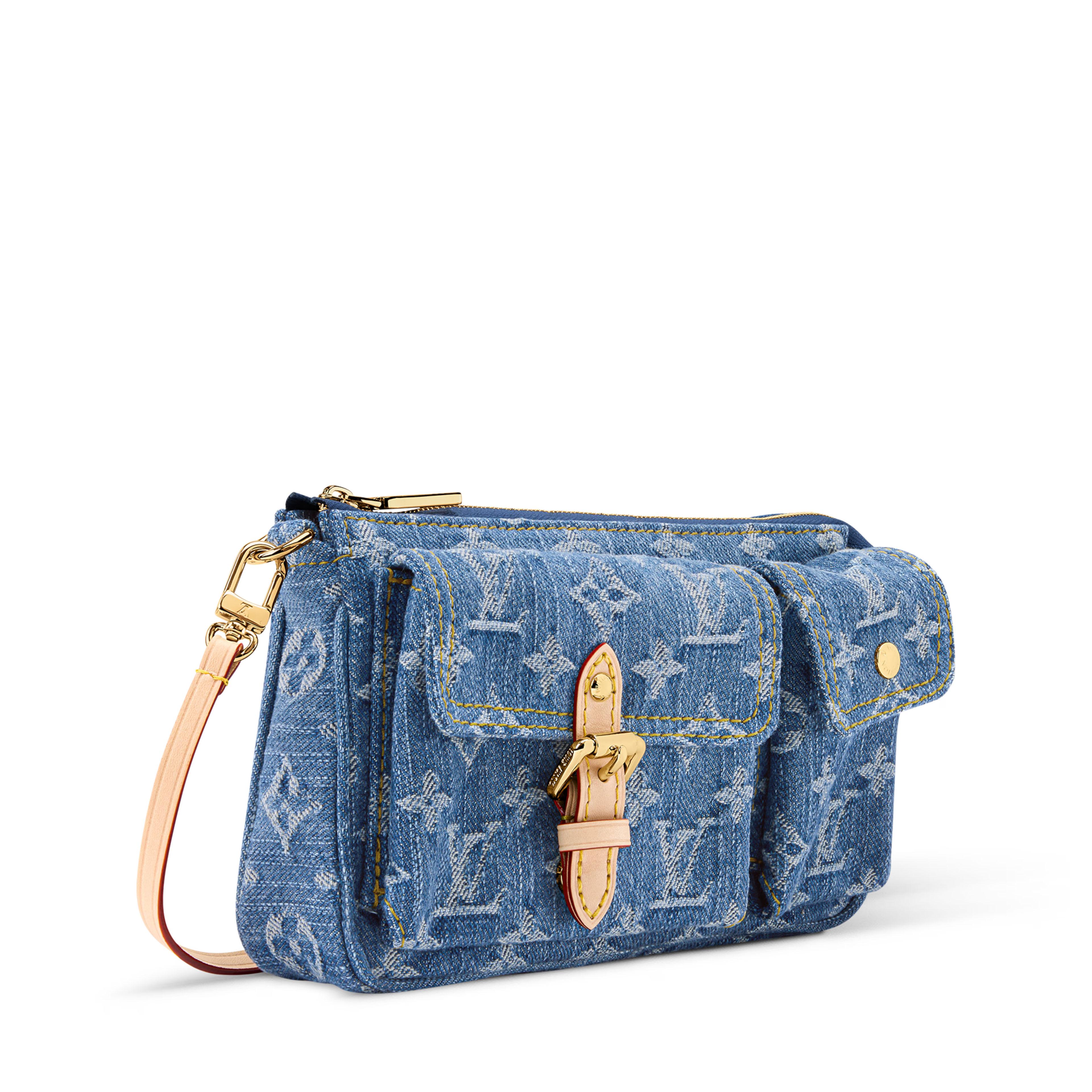 Pochette Accessoire Cargo Blue Denim GOTS-Certified Cotton Gold-Toned Hardware