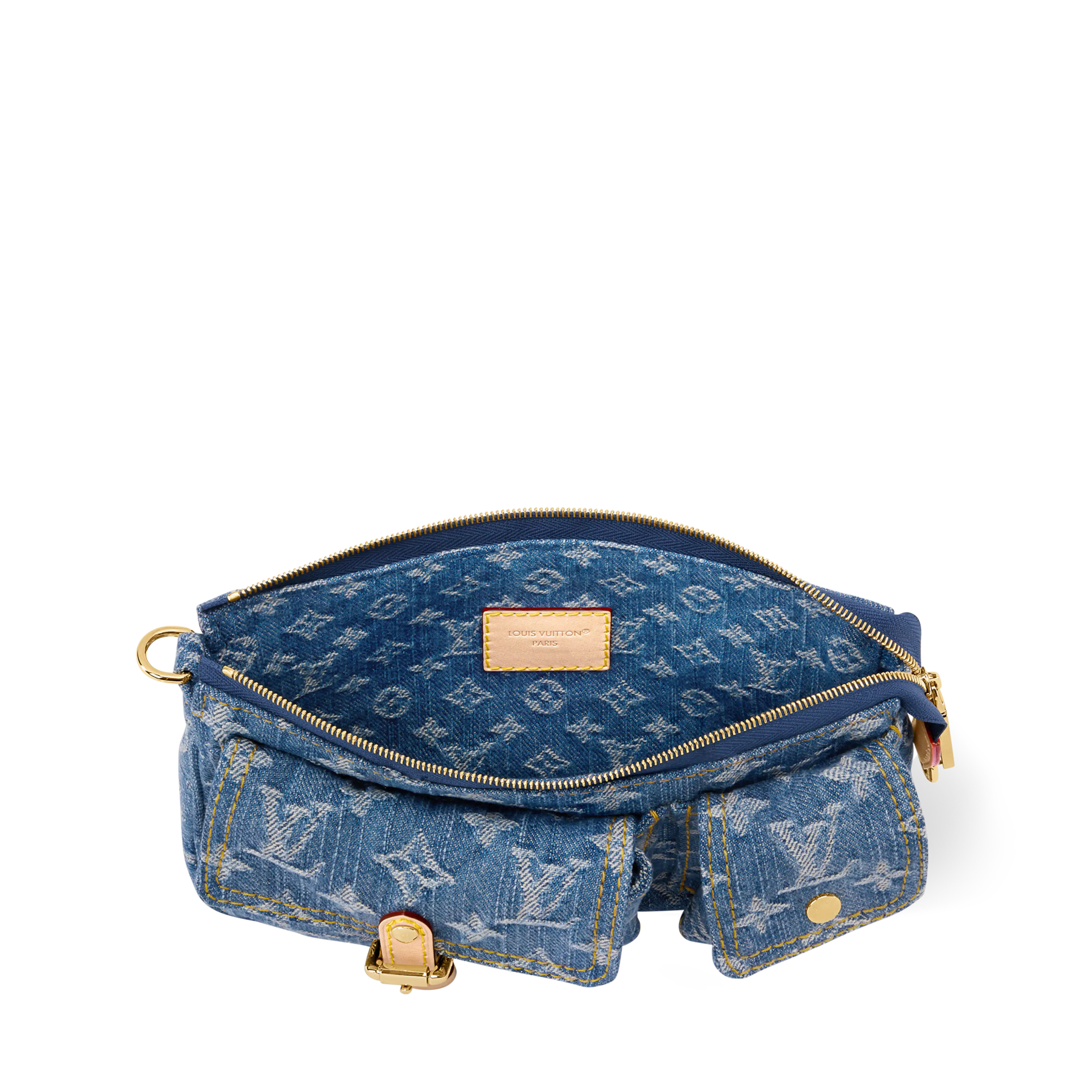 Pochette Accessoire Cargo Blue Denim GOTS-Certified Cotton Gold-Toned Hardware