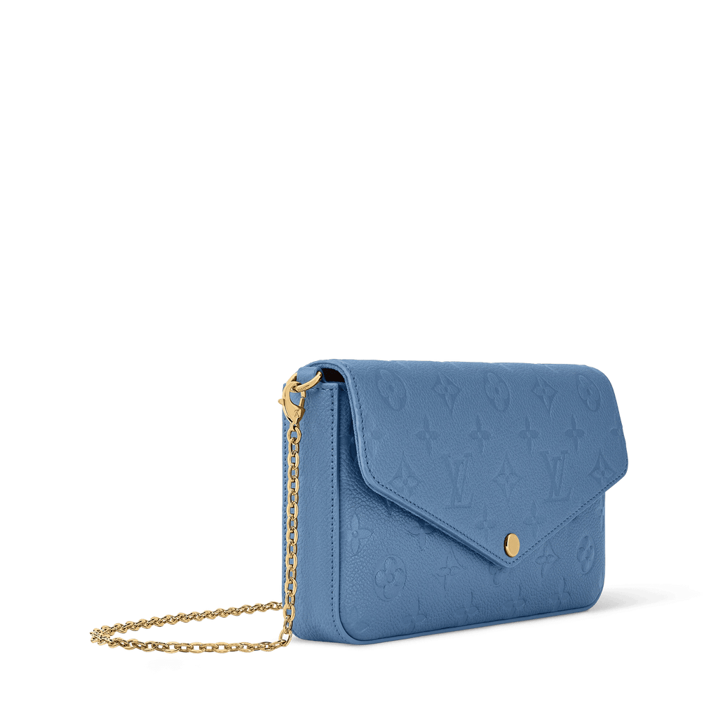 Pochette Félicie Monogram Empreinte Leather Blue Jean Gold-Toned Hardware