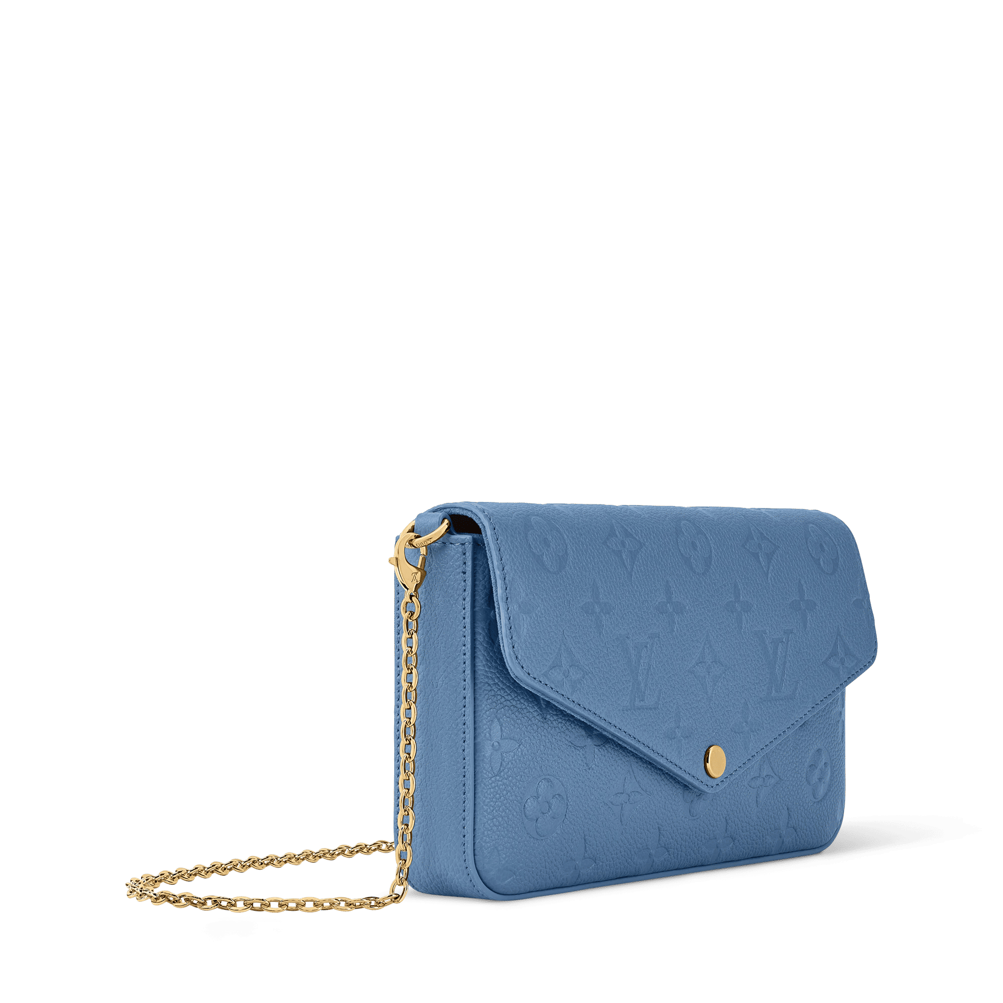 Pochette Félicie Monogram Empreinte Leather Blue Jean Gold-Toned Hardware