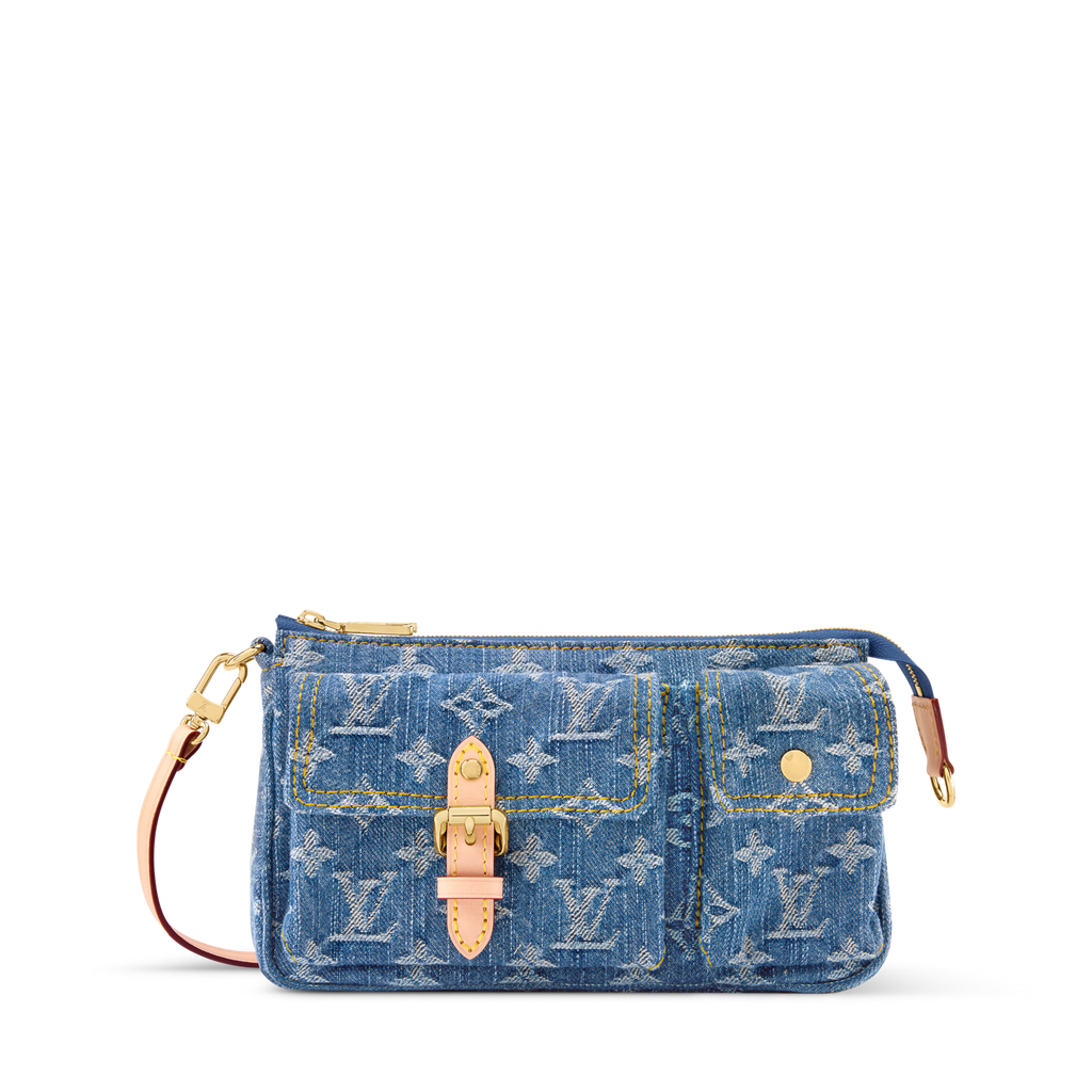 Pochette Accessoire Cargo Blue Denim GOTS-Certified Cotton Gold-Toned Hardware