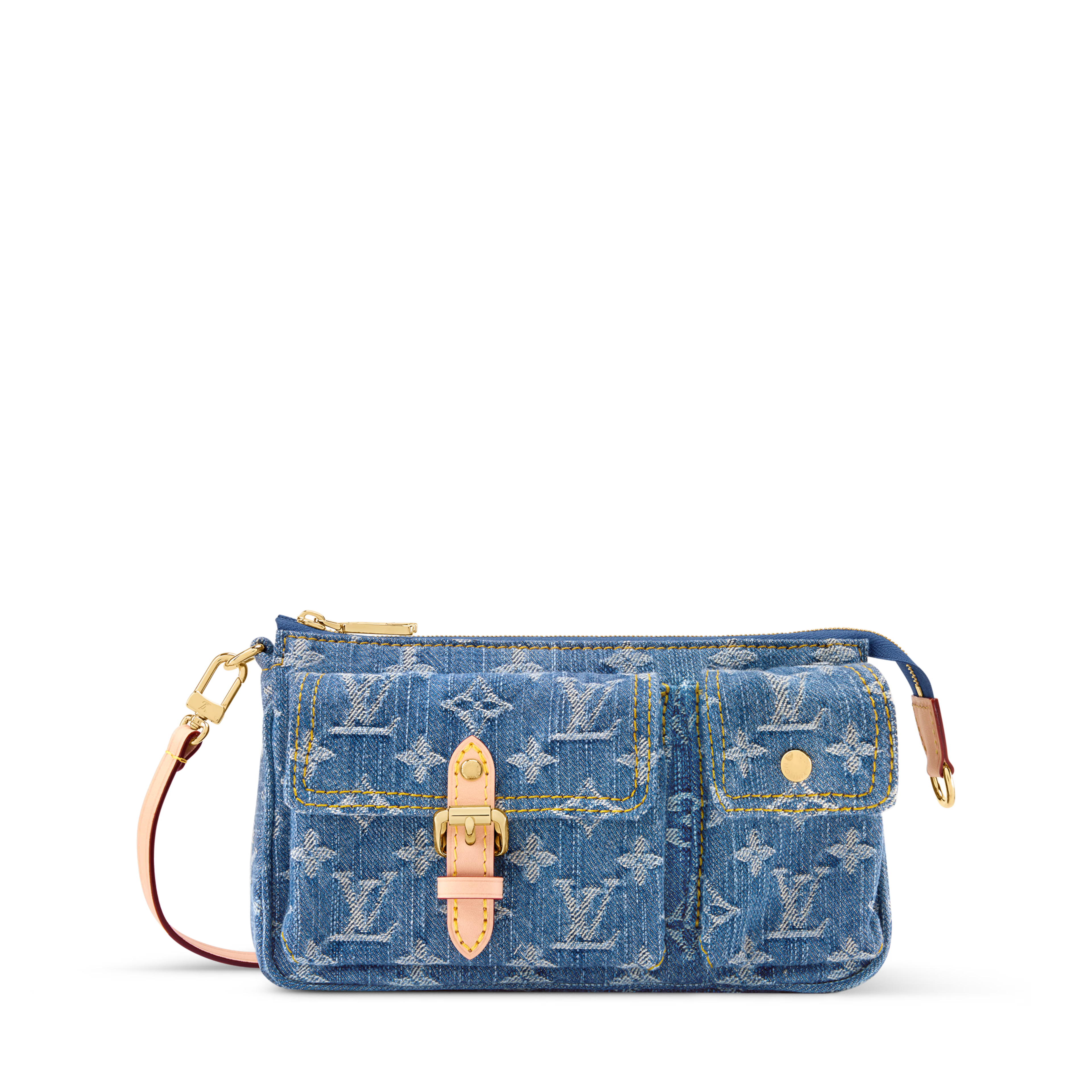 Pochette Accessoire Cargo Blue Denim GOTS-Certified Cotton Gold-Toned Hardware