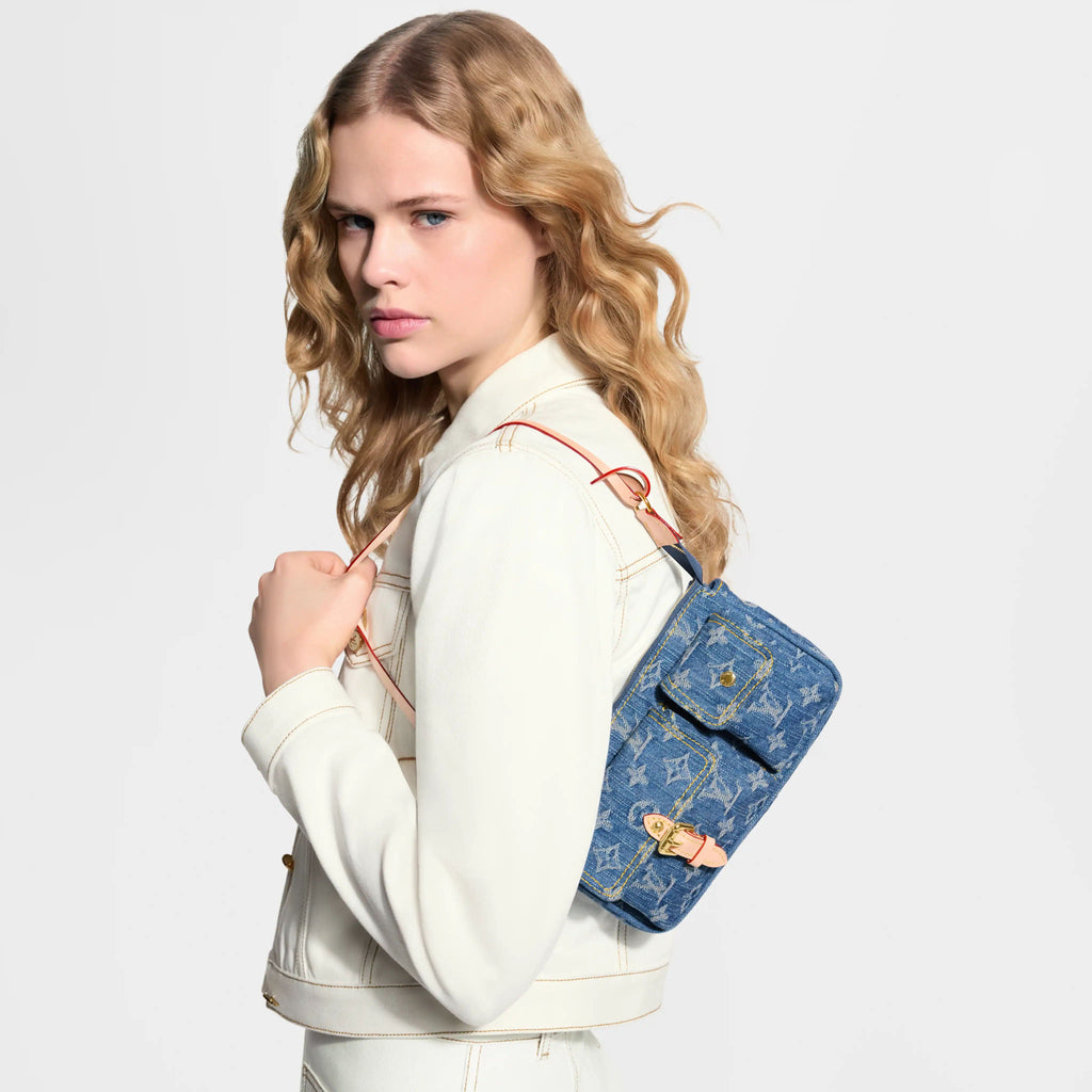 Pochette Accessoire Cargo Blue Denim GOTS-Certified Cotton Gold-Toned Hardware