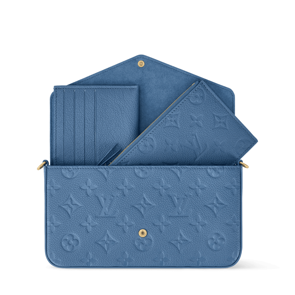 Pochette Félicie Monogram Empreinte Leather Blue Jean Gold-Toned Hardware