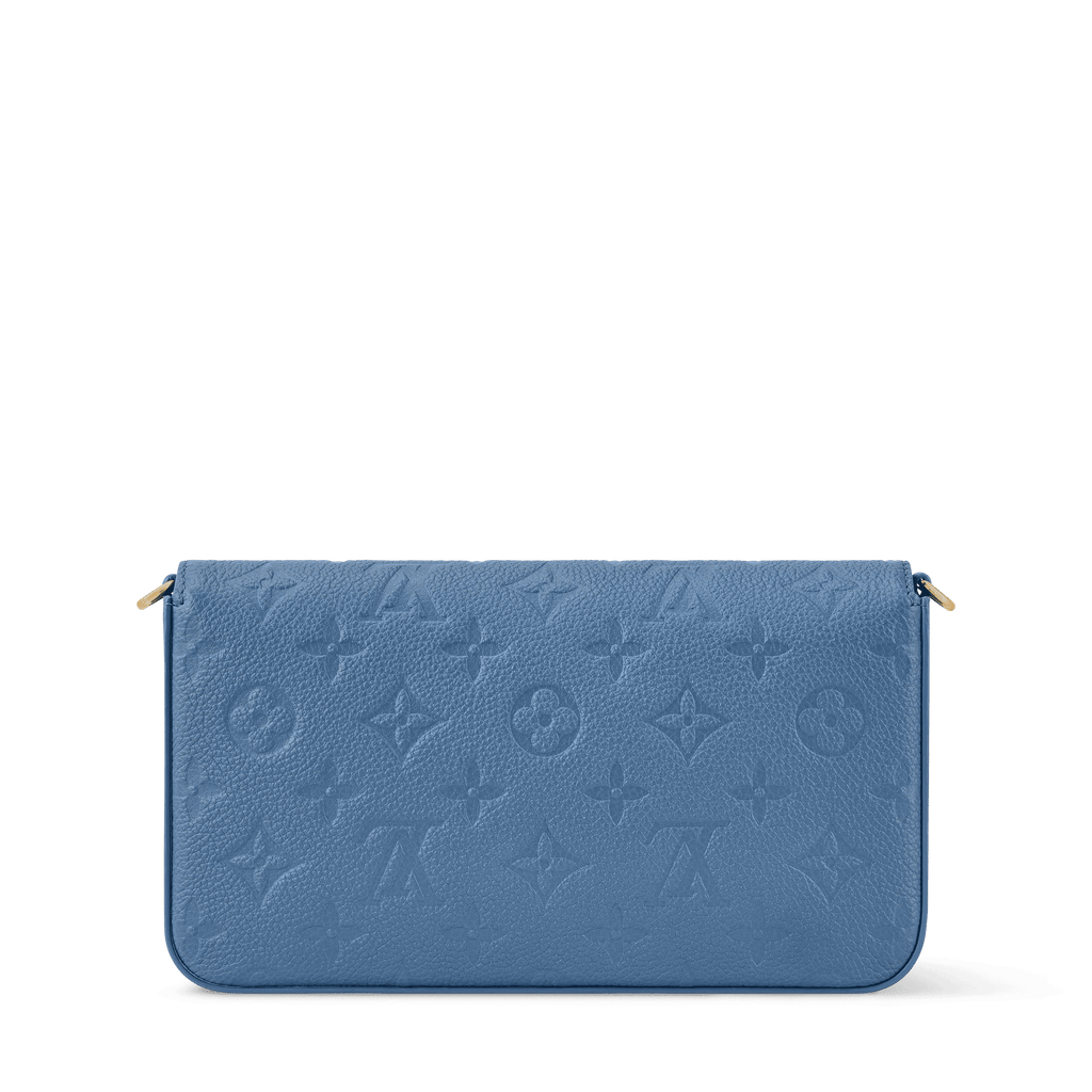 Pochette Félicie Monogram Empreinte Leather Blue Jean Gold-Toned Hardware