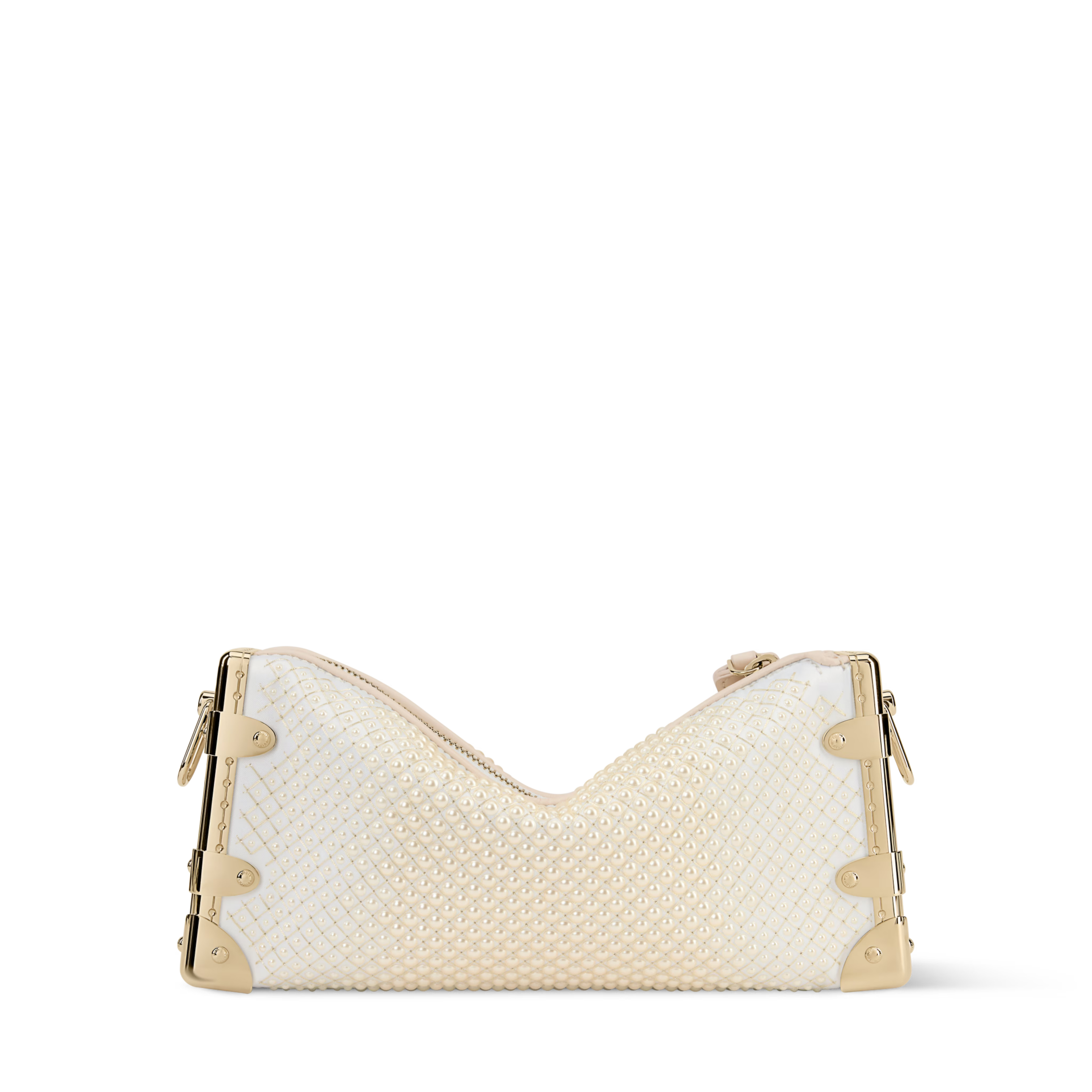 Slim Trunk Cream Satin Pearl Embellishment Gold-Toned Hardware