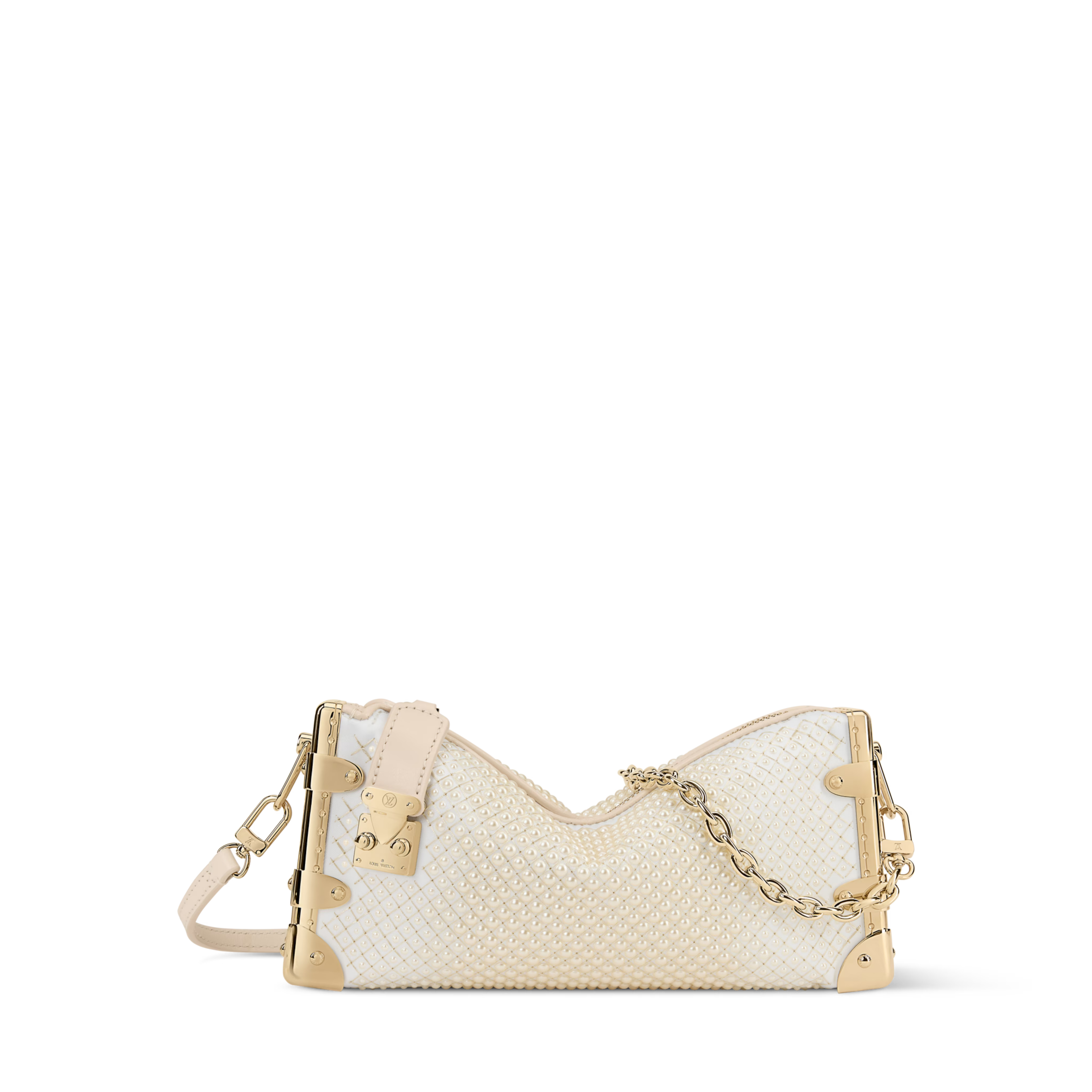 Slim Trunk Cream Satin Pearl Embellishment Gold-Toned Hardware