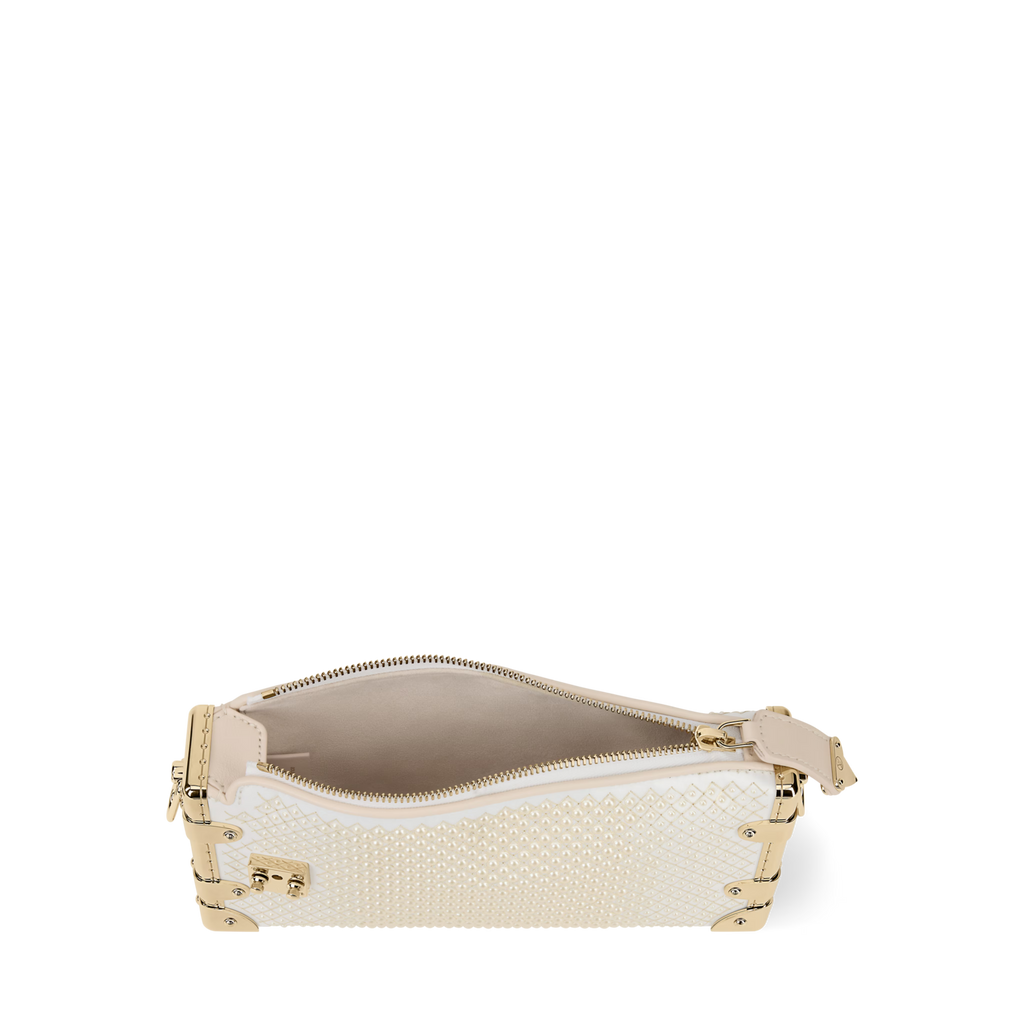 Slim Trunk Cream Satin Pearl Embellishment Gold-Toned Hardware