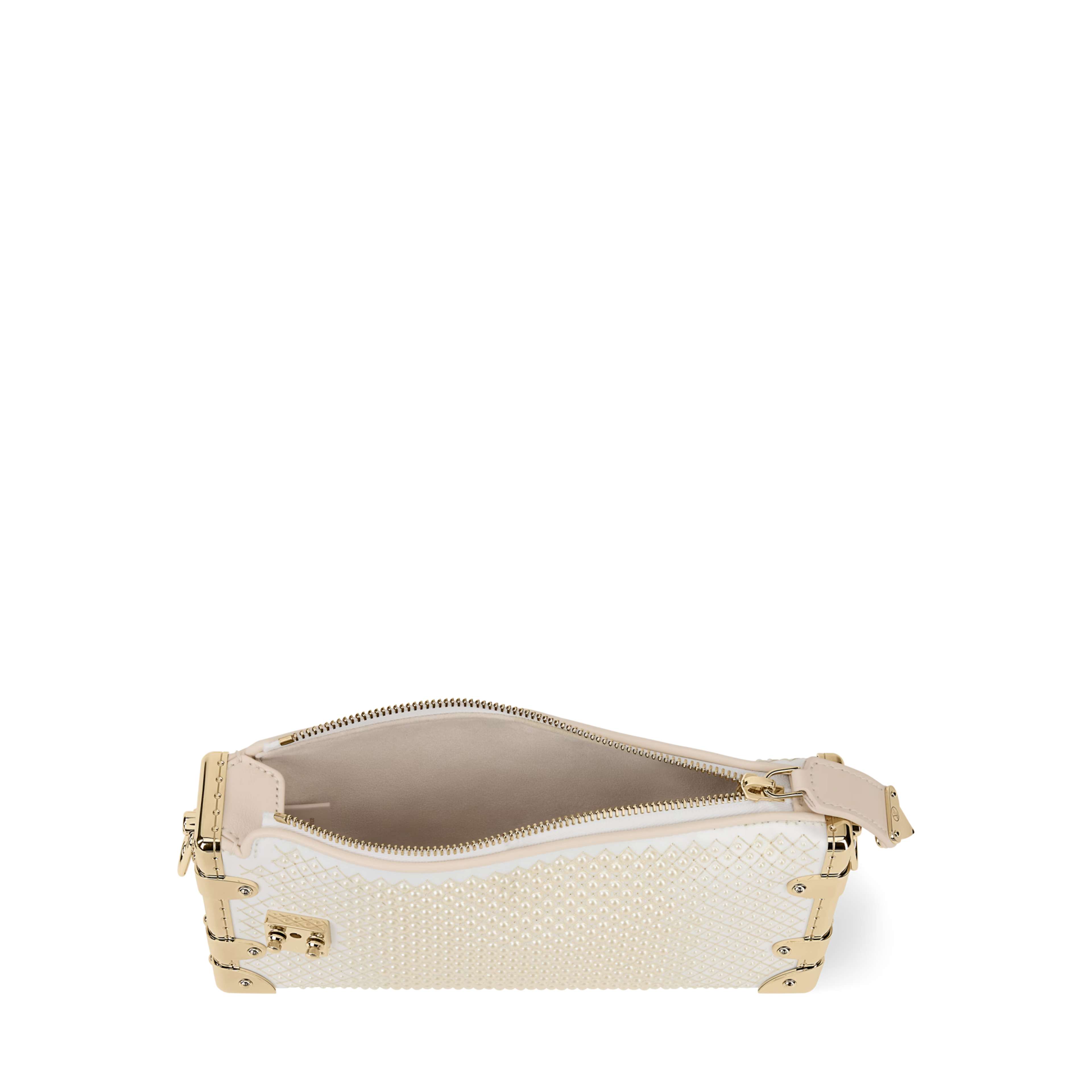 Slim Trunk Cream Satin Pearl Embellishment Gold-Toned Hardware