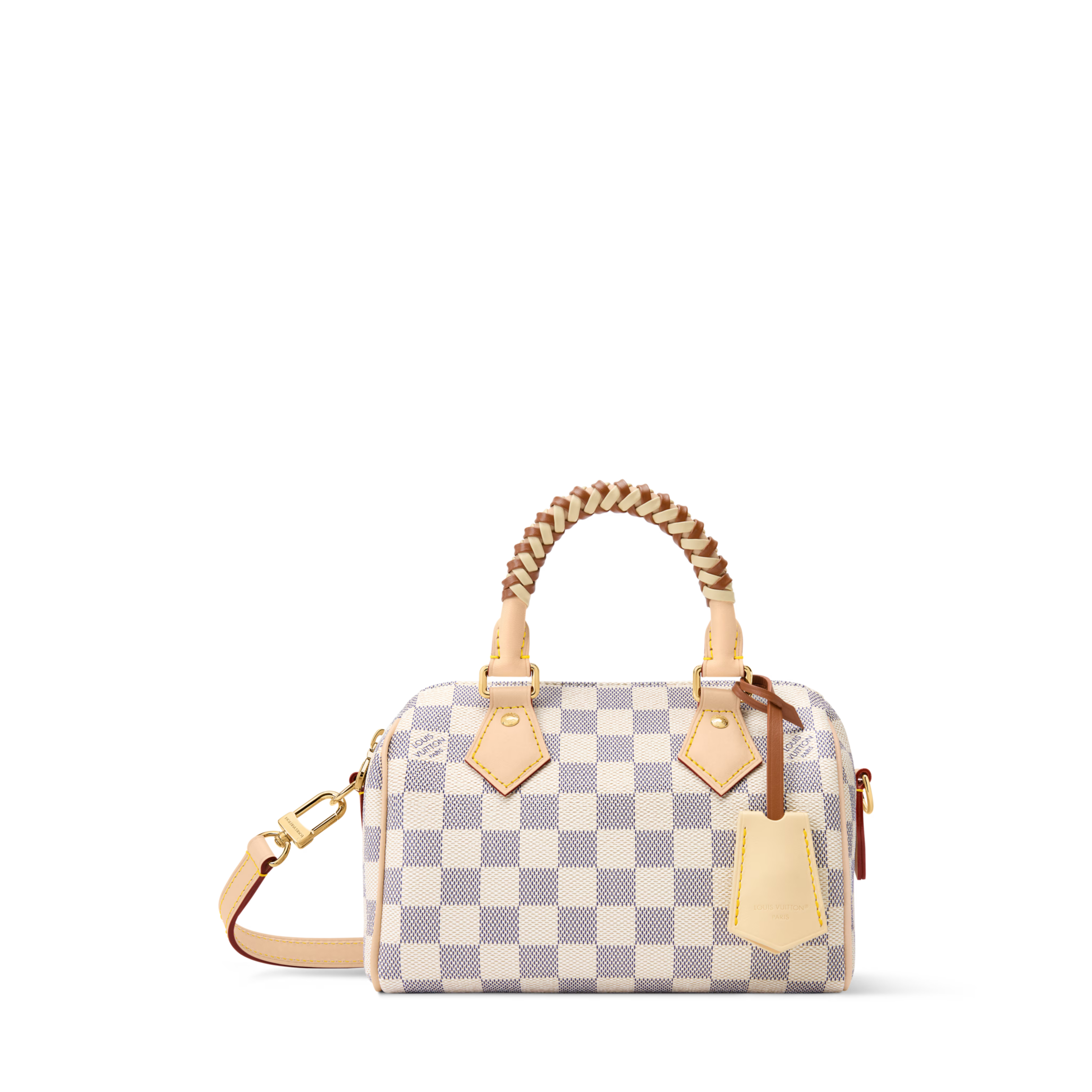Speedy Bandoulière 20 Damier Azur Coated Canvas Banana Yellow Gold-Toned Hardware