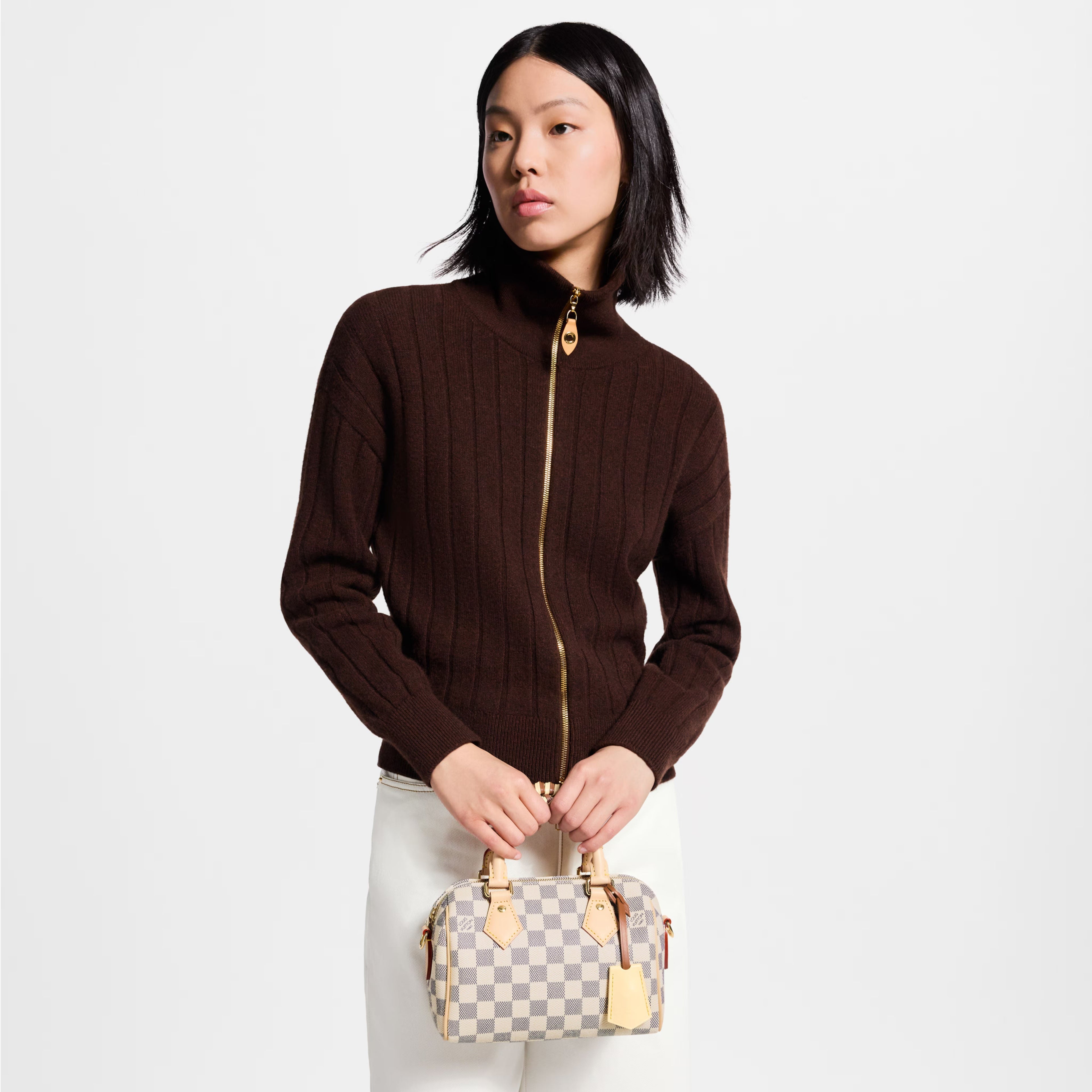 Speedy Bandoulière 20 Damier Azur Coated Canvas Banana Yellow Gold-Toned Hardware