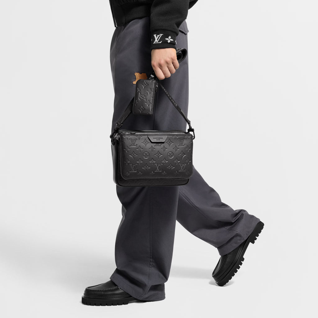 Trio Messenger Monogram Shadow Calf Leather Black Black-Tone Hardware