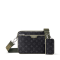 Trio Messenger Monogram Eclipse Canvas Khaki Green Ruthenium-Tone Brass Hardware