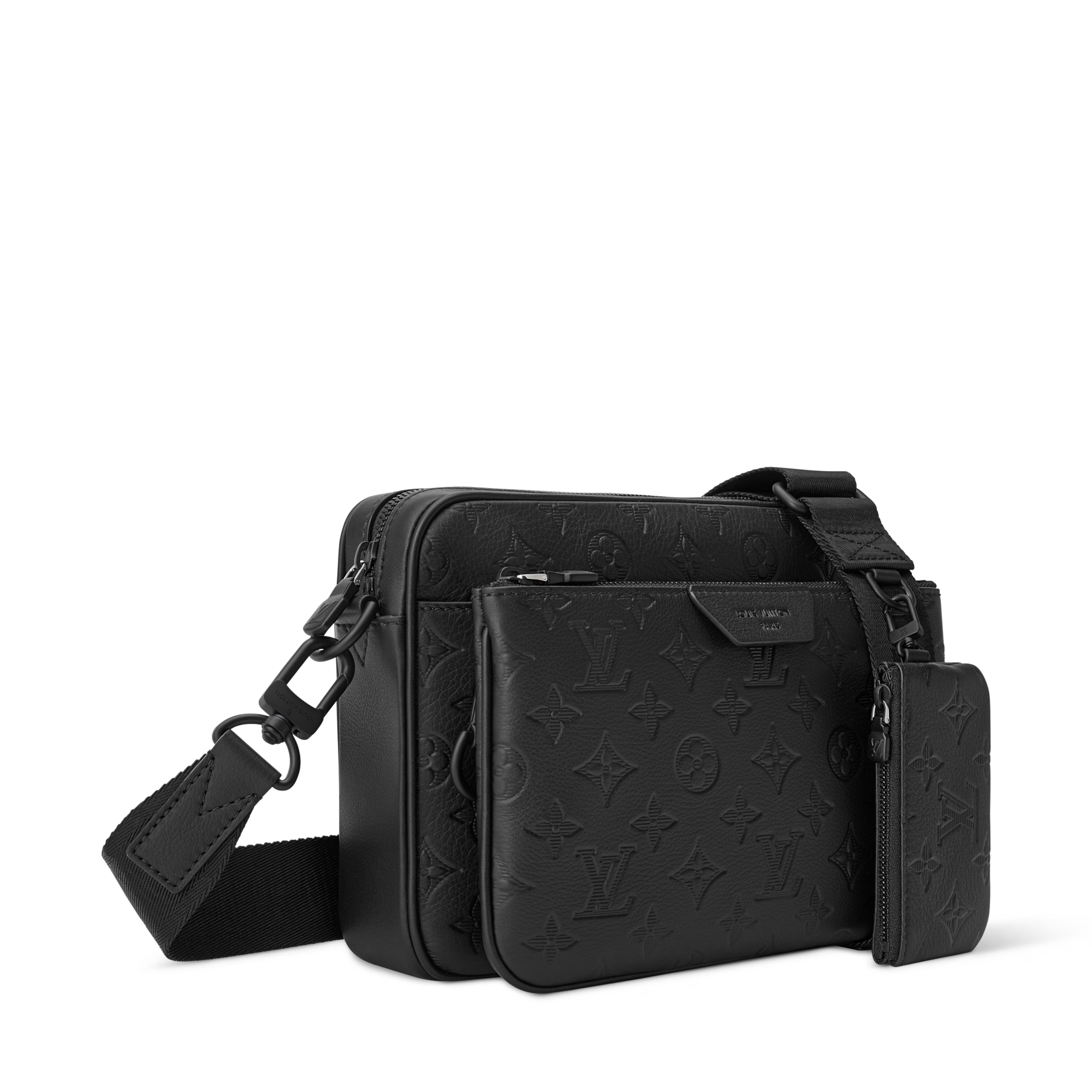 Trio Messenger Monogram Shadow Calf Leather Black Black-Tone Hardware