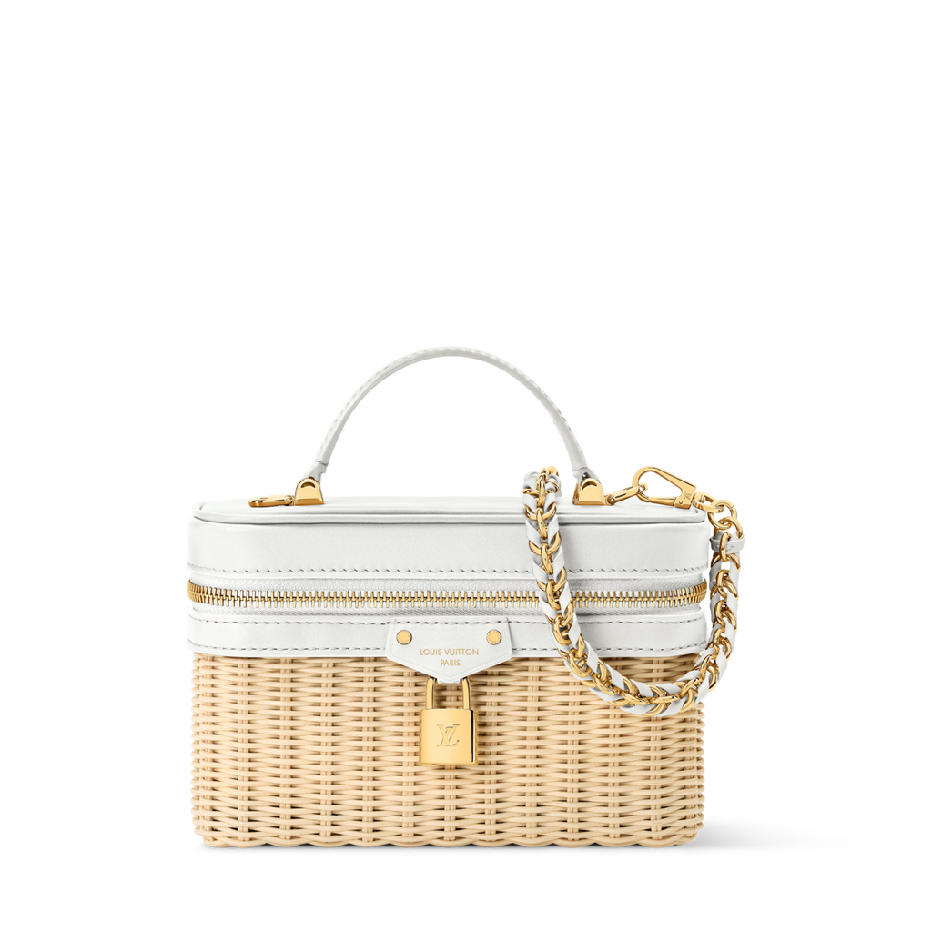 Vanity Chain Pouch Rattan Leather Snow Gold-Toned Hardware