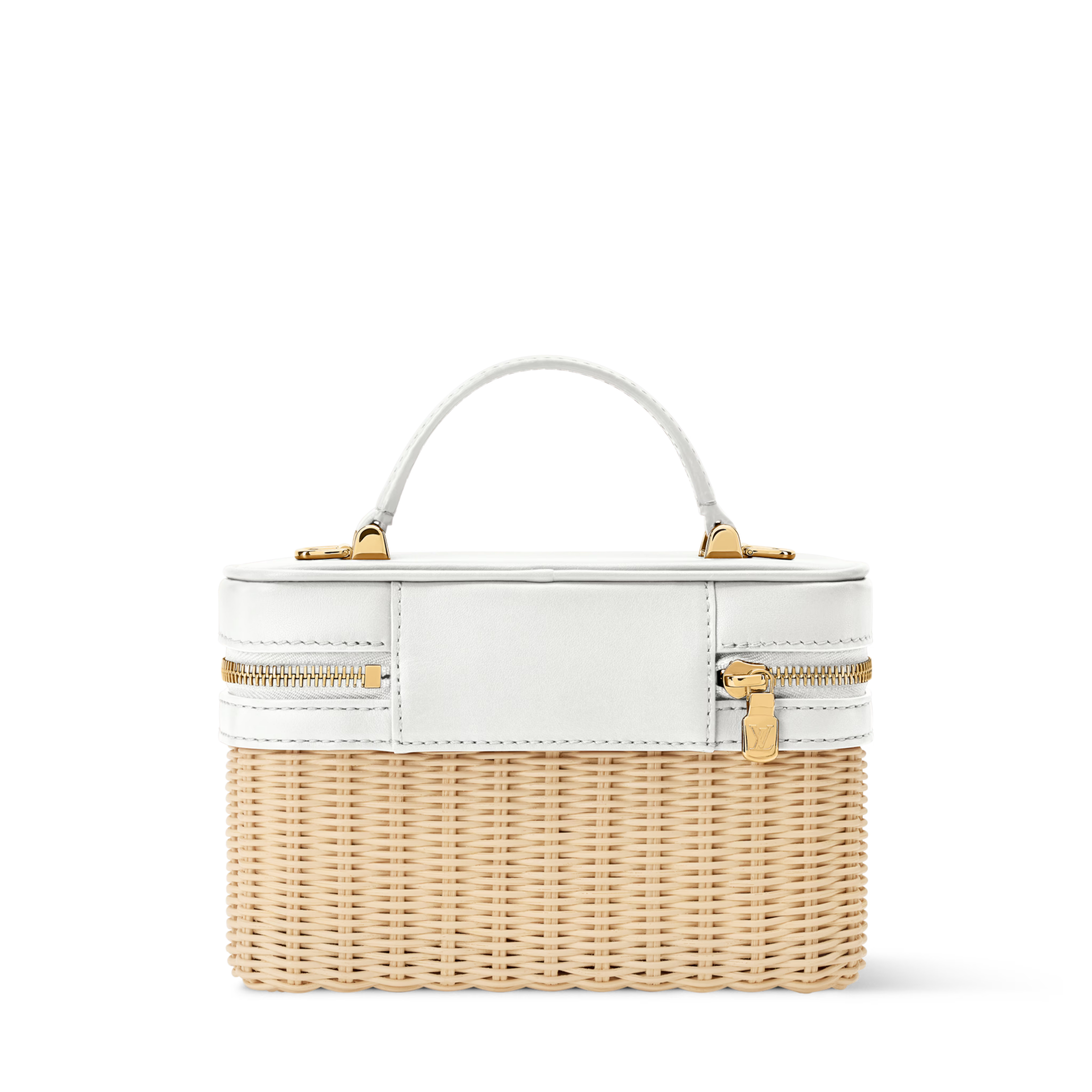 Vanity Chain Pouch Rattan Leather Snow Gold-Toned Hardware