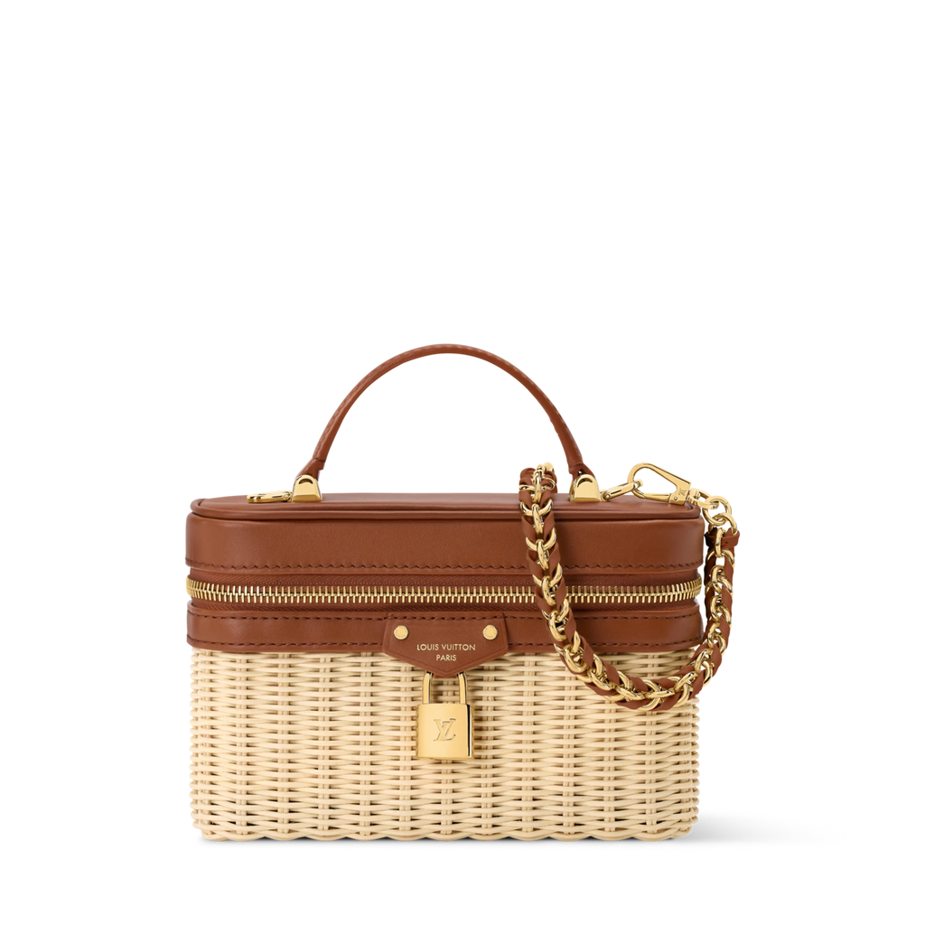 Vanity Chain Pouch Rattan Brown Gold-Toned Hardware