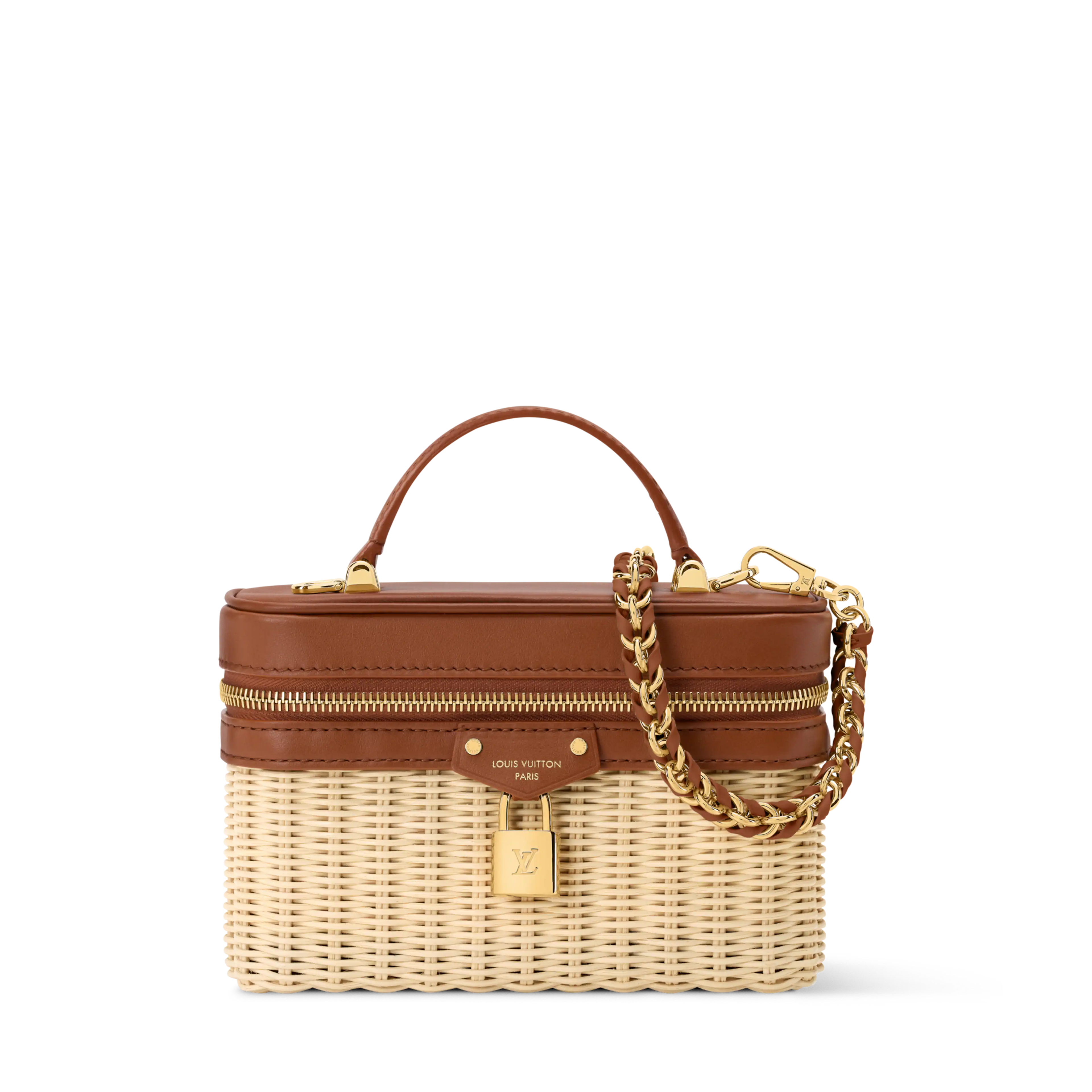 Vanity Chain Pouch Rattan Brown Gold-Toned Hardware