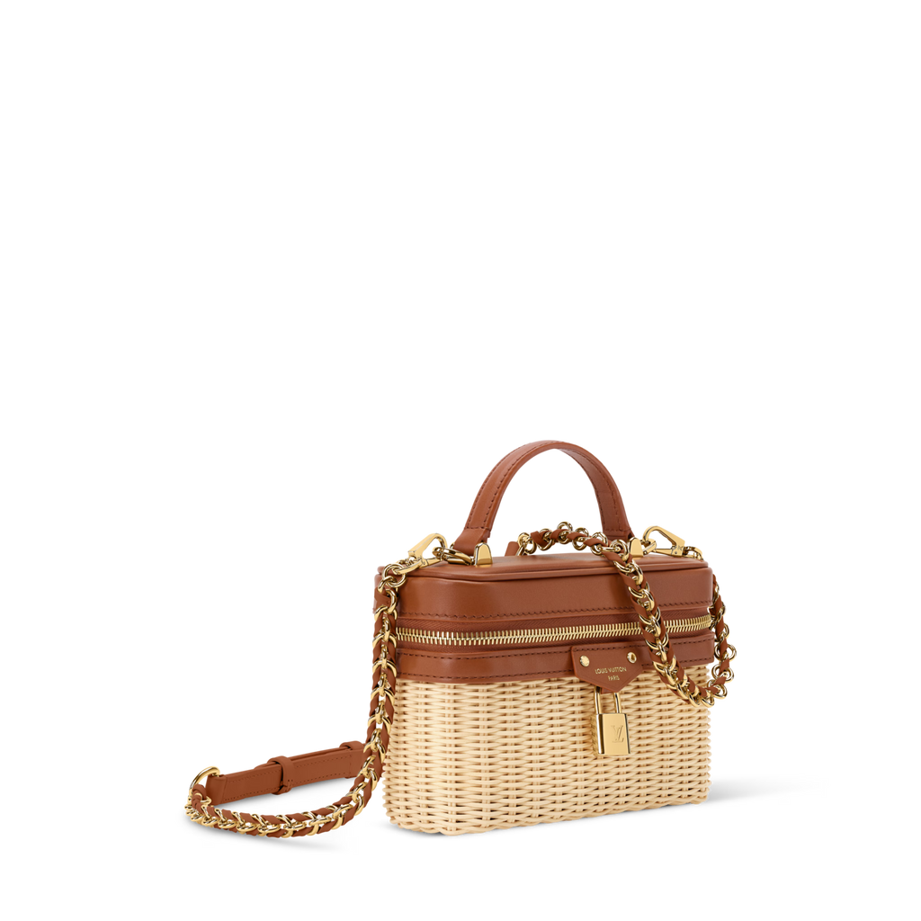 Vanity Chain Pouch Rattan Brown Gold-Toned Hardware