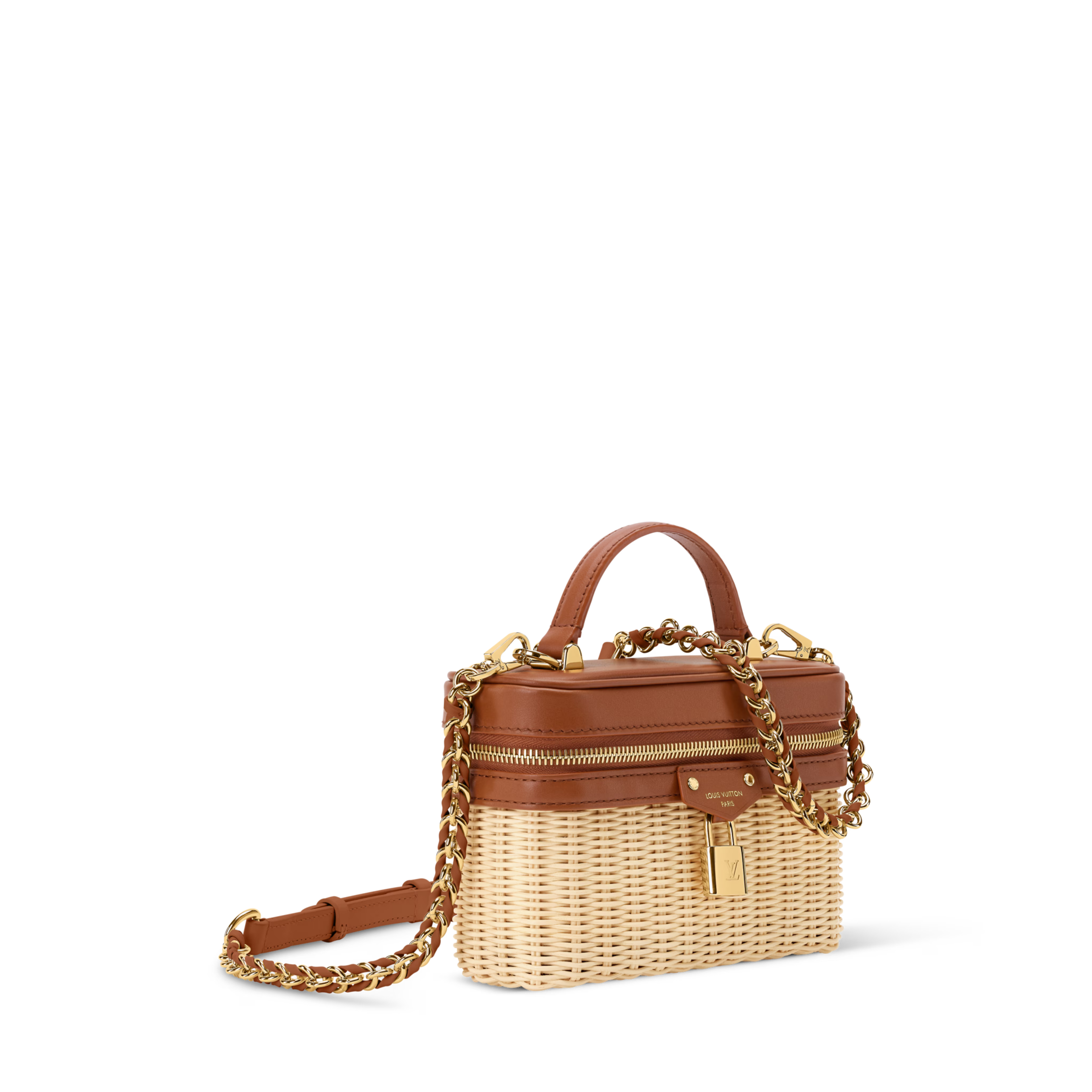 Vanity Chain Pouch Rattan Brown Gold-Toned Hardware