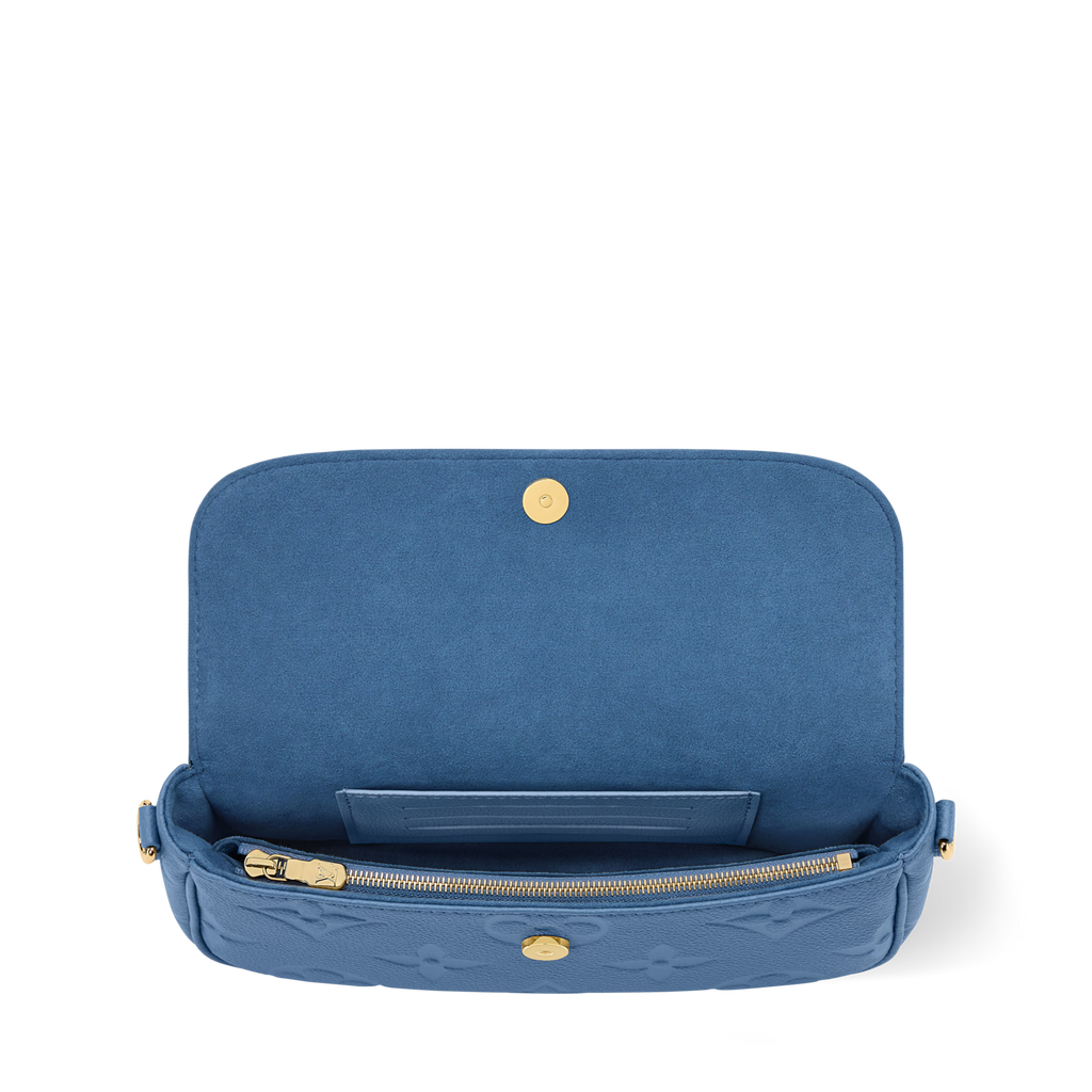 Wallet On Chain Ivy Blue Jean Monogram Empreinte Leather Gold-Toned Hardware