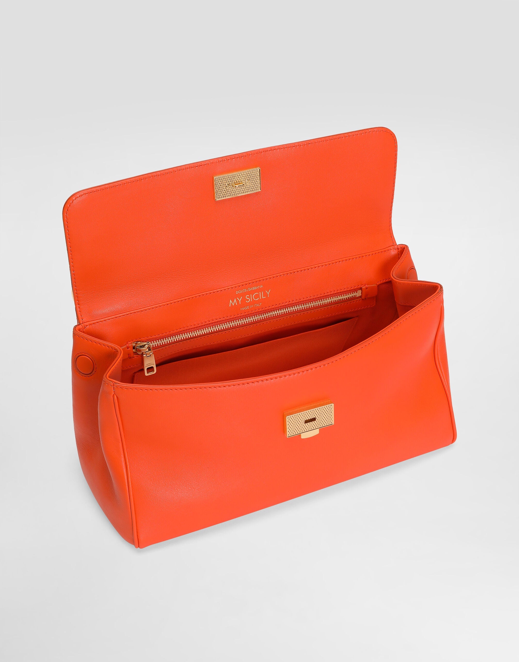Medium My Sicily Handbag Plongé Calfskin Leather Orange Gold-Toned Hardware