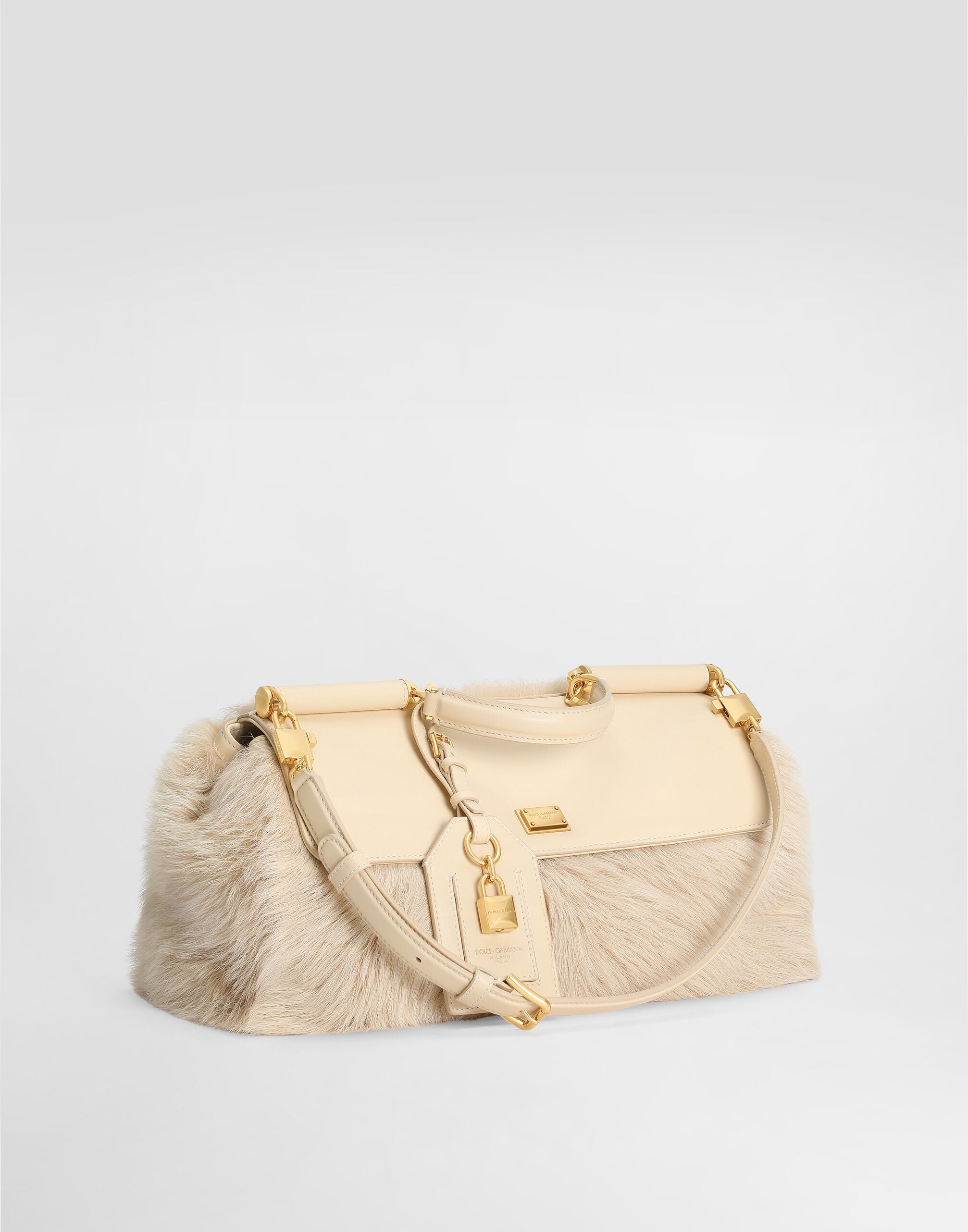 Medium My Sicily Handbag Fur and Plongé Calfskin Beige Vintage Brass Hardware