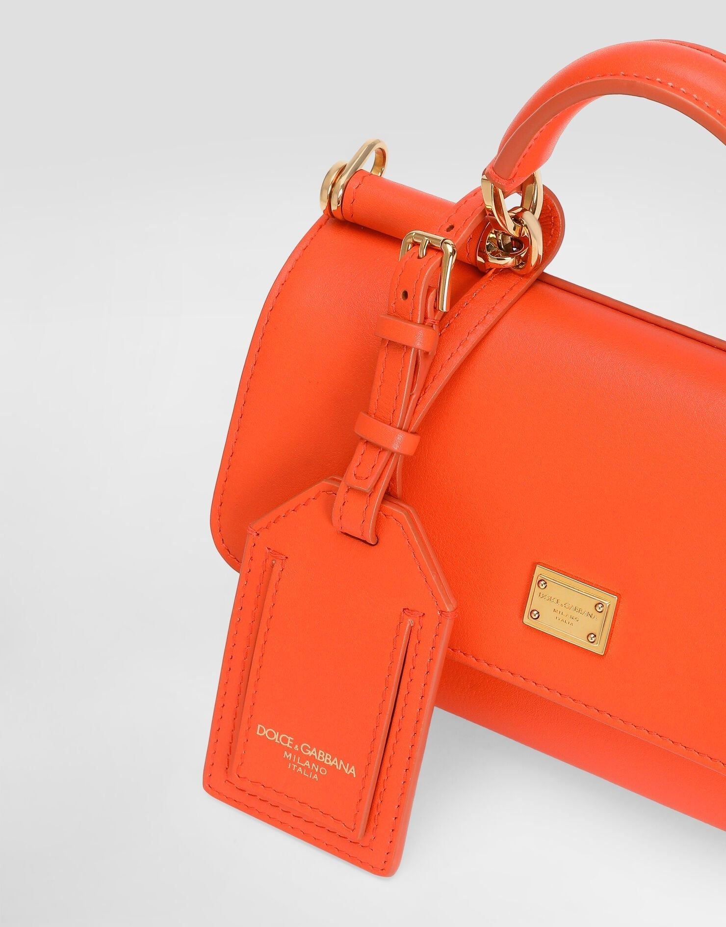 Mini My Sicily Handbag Plongé Calfskin Leather Orange Gold-Toned Hardware