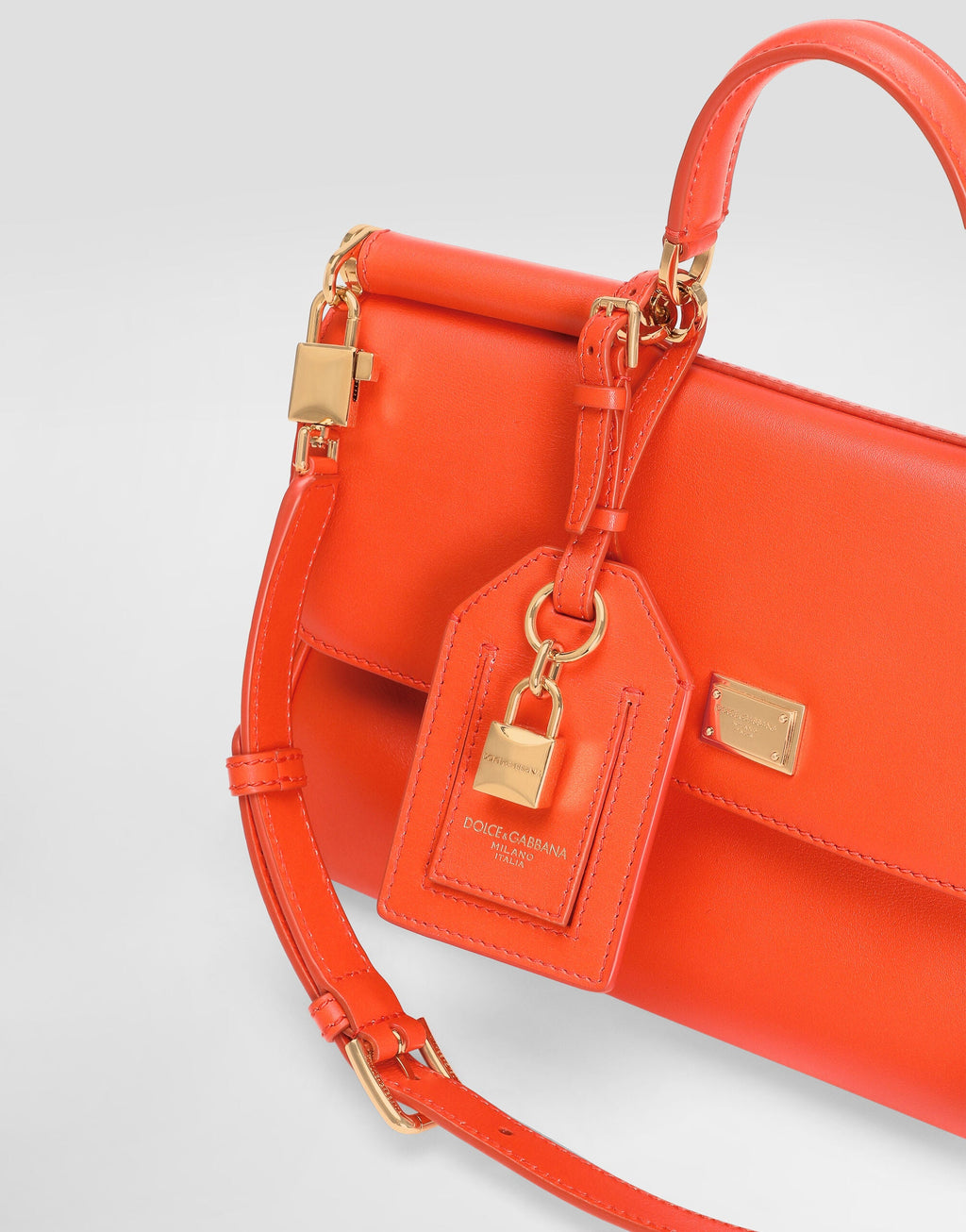 Medium My Sicily Handbag Plongé Calfskin Leather Orange Gold-Toned Hardware