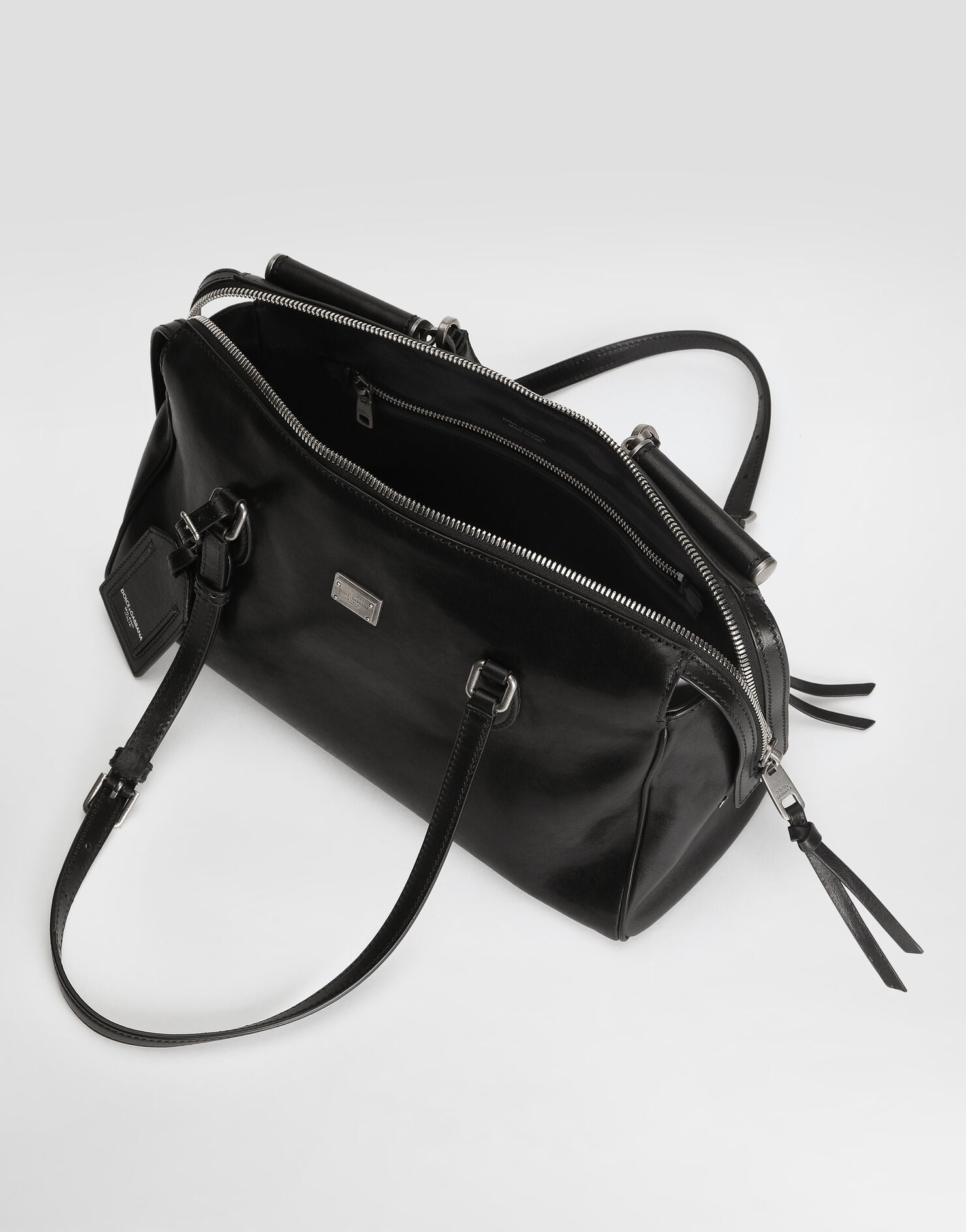 Medium Vittoria Handbag Calfskin Leather Black Miami Palladium and Nickel Plating