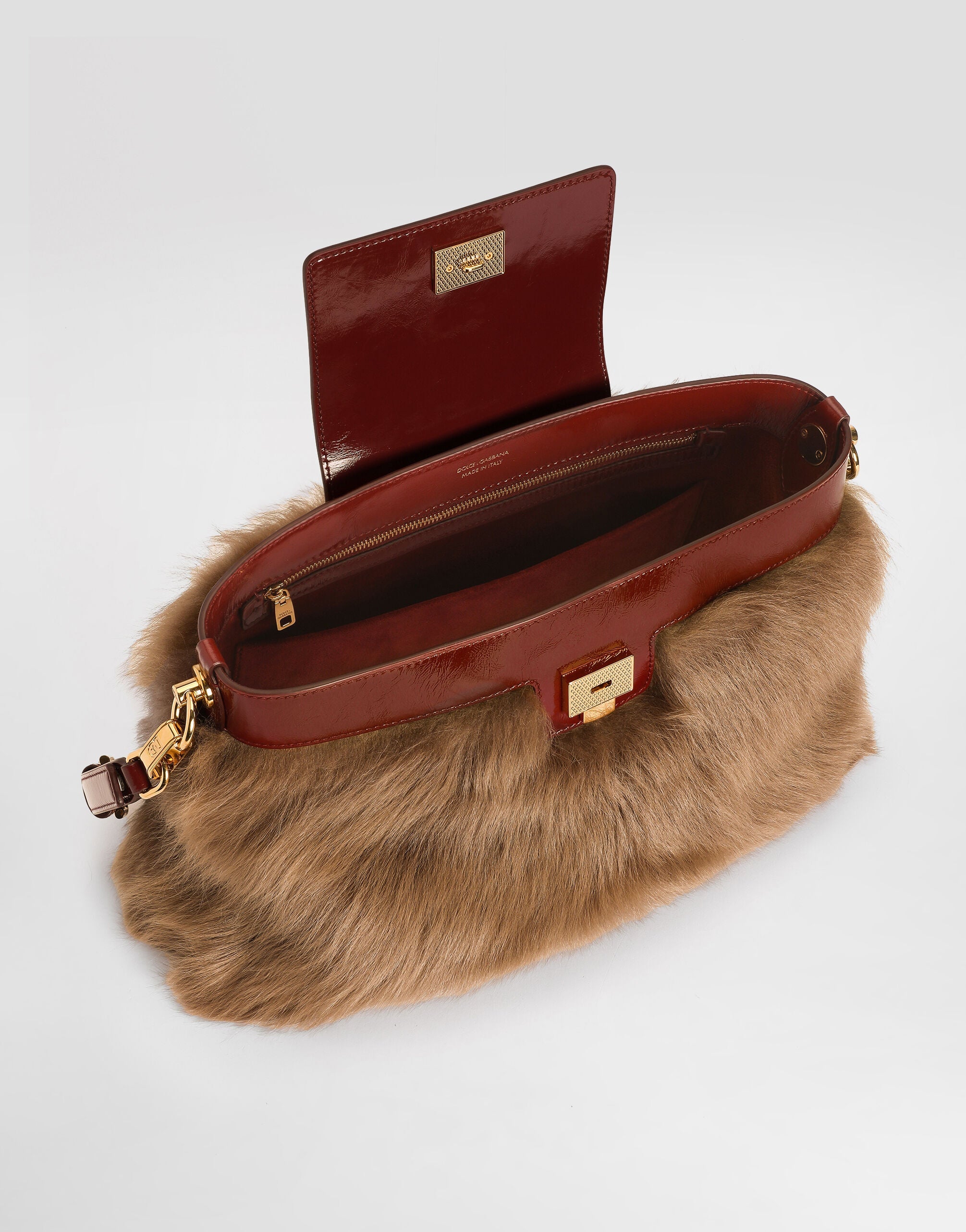 Vittoria Shoulder Bag Fur and Calfskin Multicolor Vintage Brass-Toned Hardware