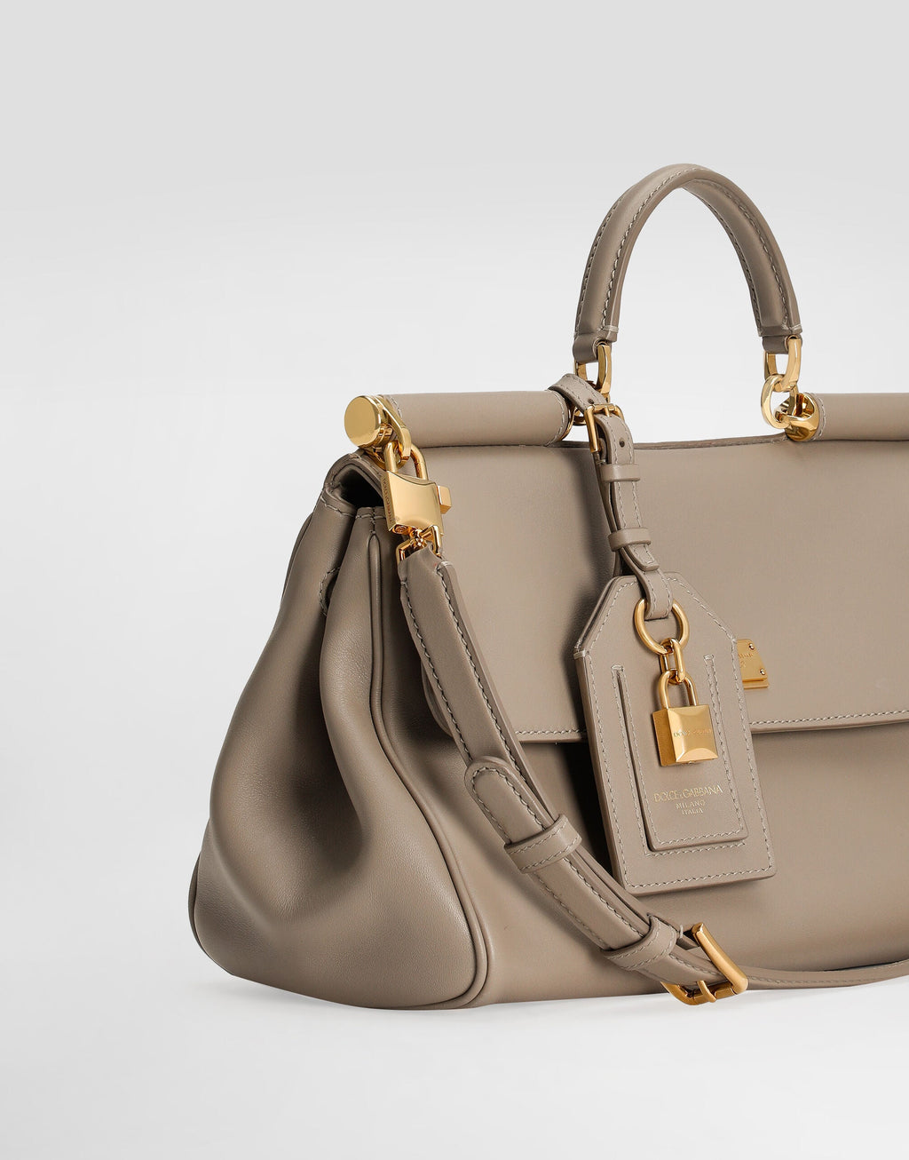 Medium My Sicily Handbag Plongé Calfskin Leather Beige Brass-Toned Hardware