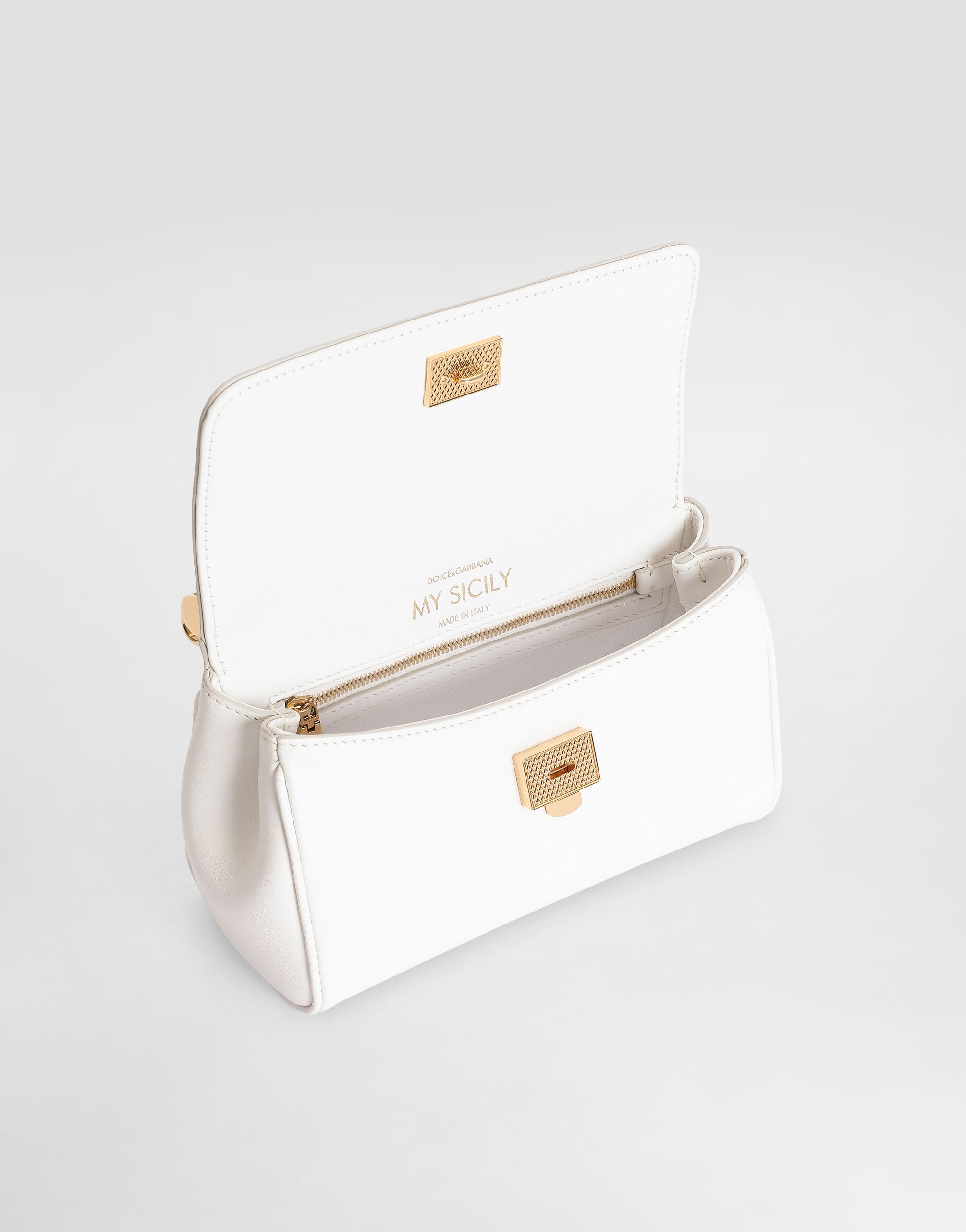 Mini My Sicily Handbag Plongé Calfskin Leather White Gold-Toned Hardware