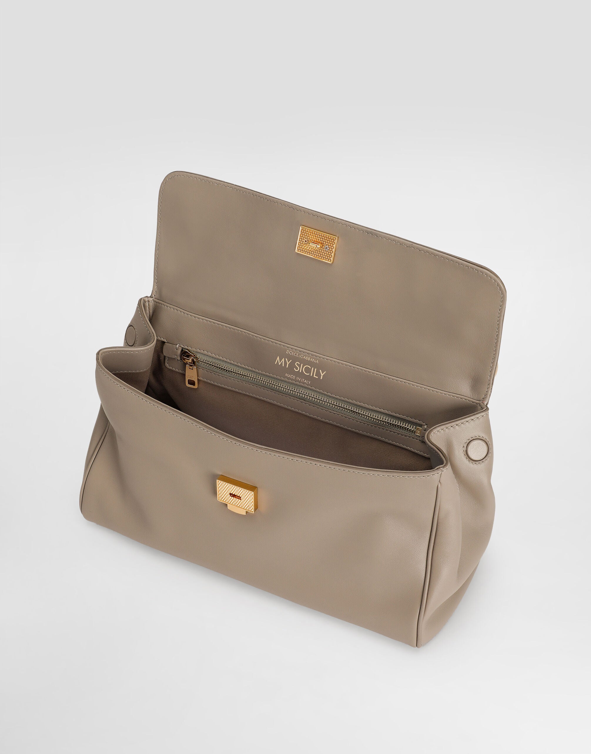 Medium My Sicily Handbag Plongé Calfskin Leather Beige Brass-Toned Hardware